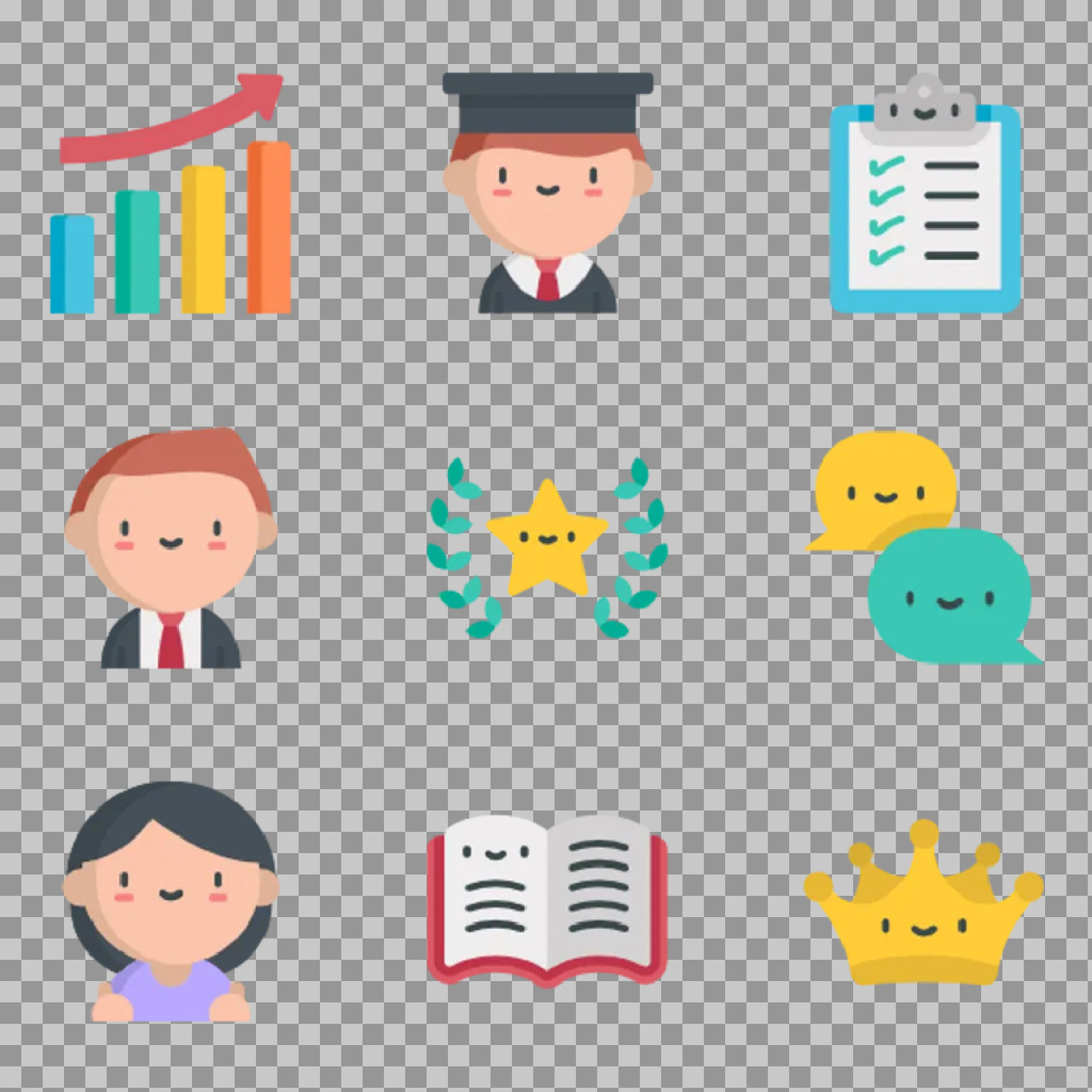Cute Education & Success Icons PNG Set | Flat Design Assets