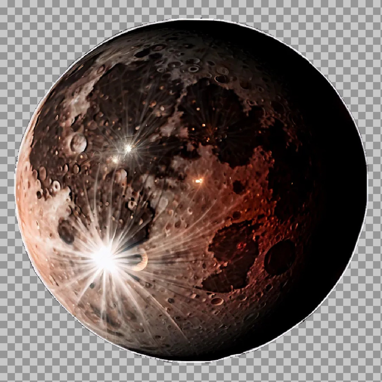 Red Blood Moon PNG | Sci-Fi Planet with Impact Craters & Flares...