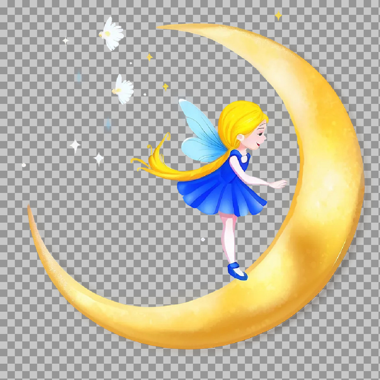 Magical Fairy on Moon PNG | Enchanting Night Illustration
