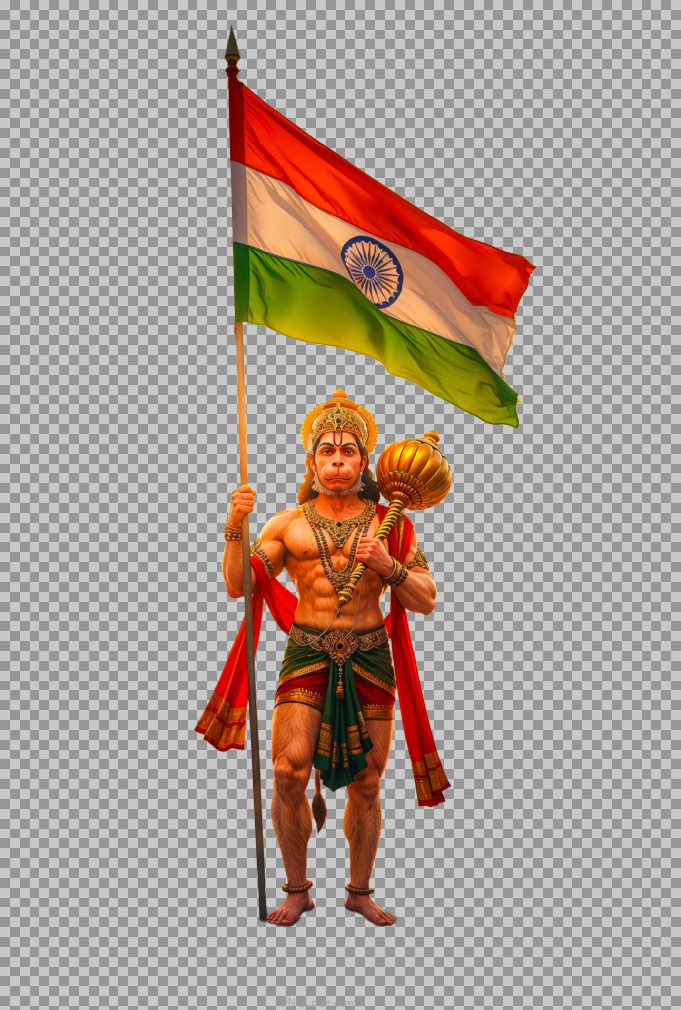 lord hanuman holding the flag of india PNG image