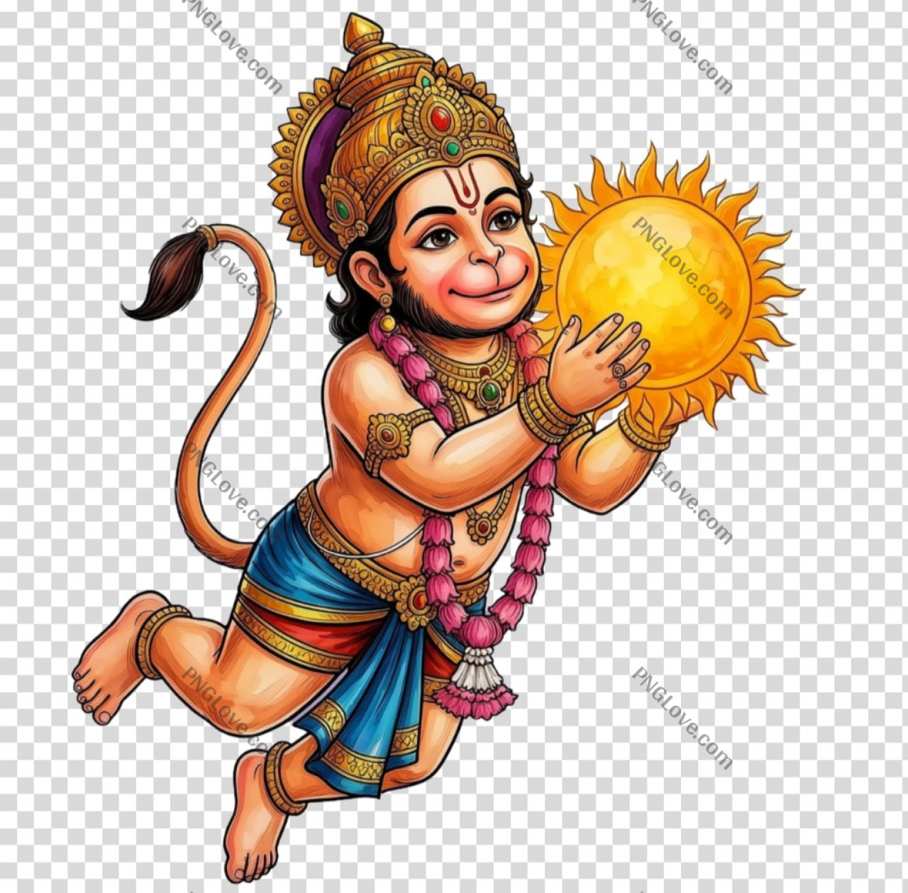 Bal Hanuman Holding Sun PNG Transparent Image Download