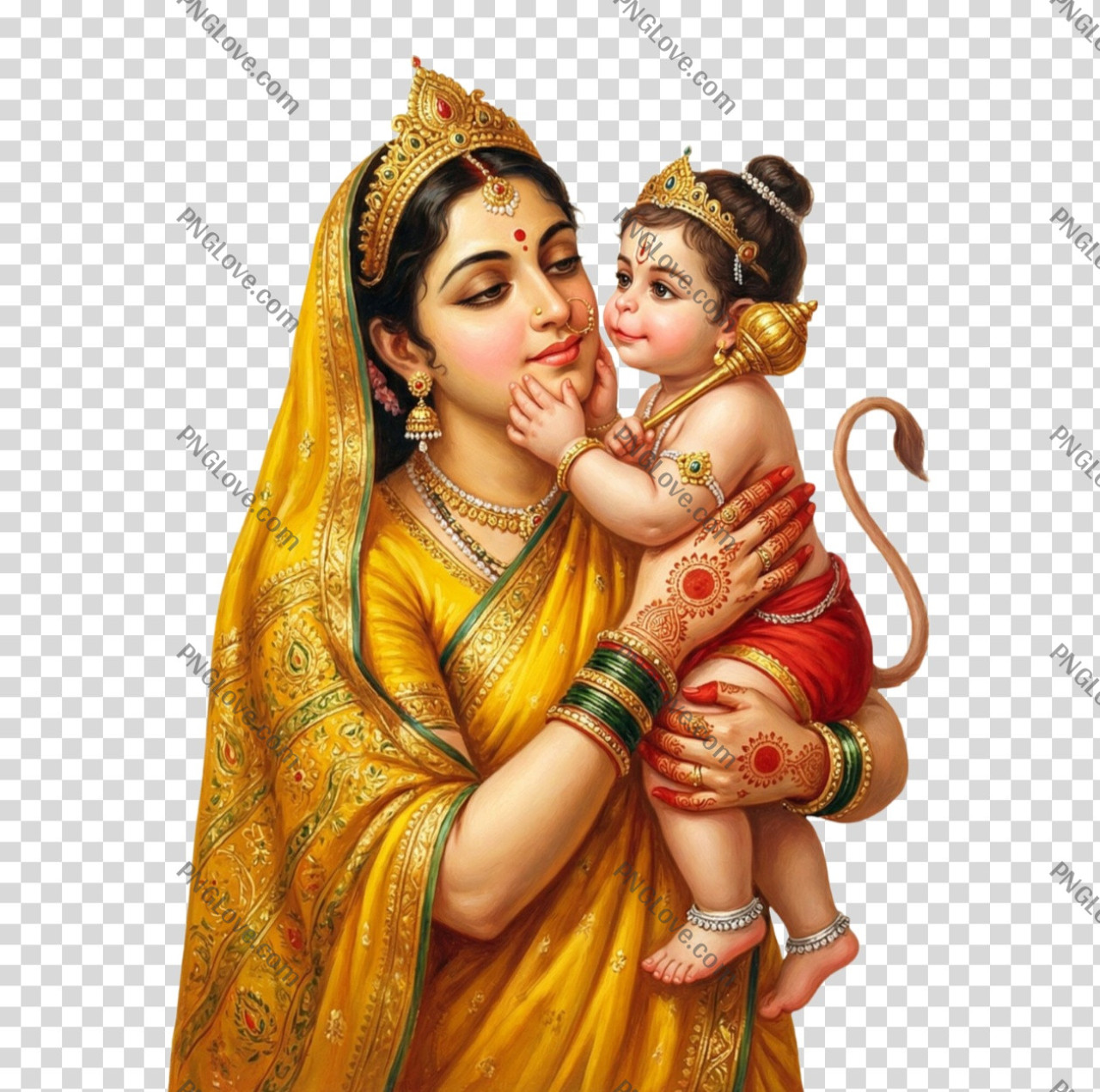 Mata Anjani with Bal Hanuman PNG Transparent Image Free Download