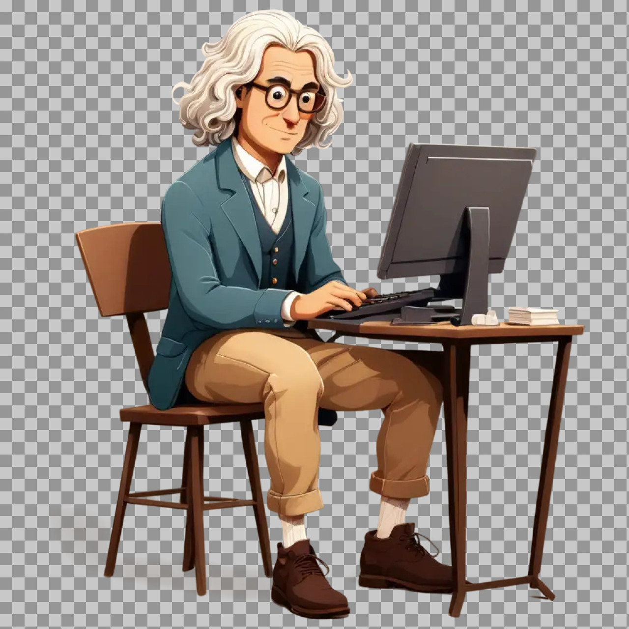 Cartoon Professor on Computer PNG | Free Illustration