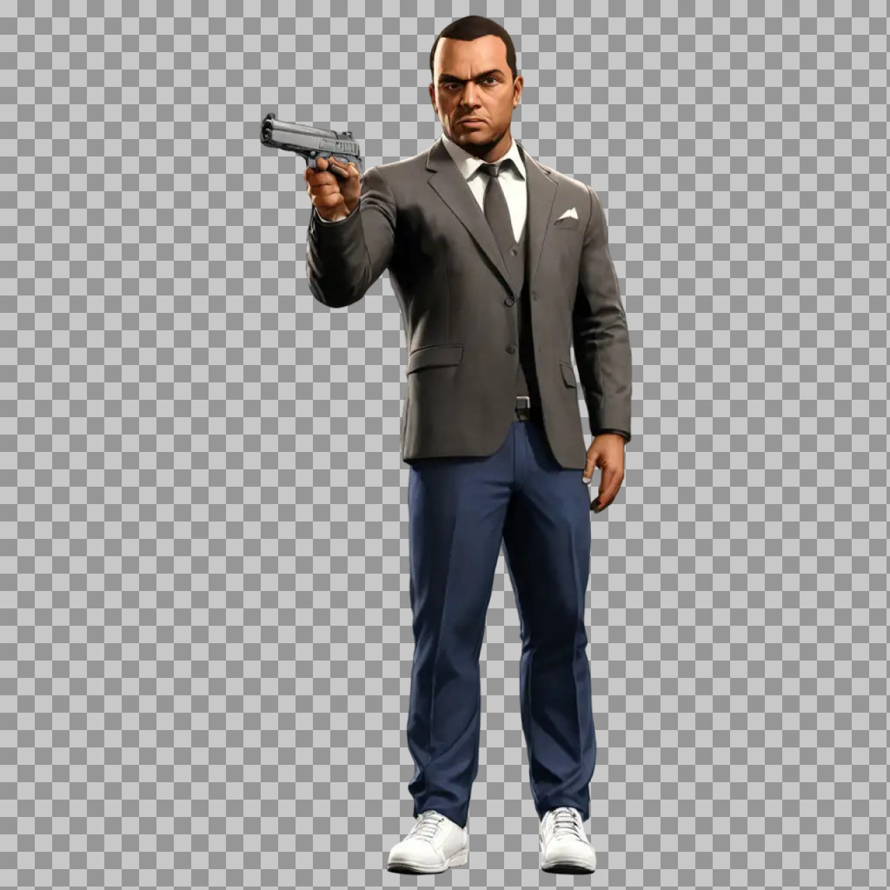Man in Suit with Pistol PNG | 3D Action Game Character