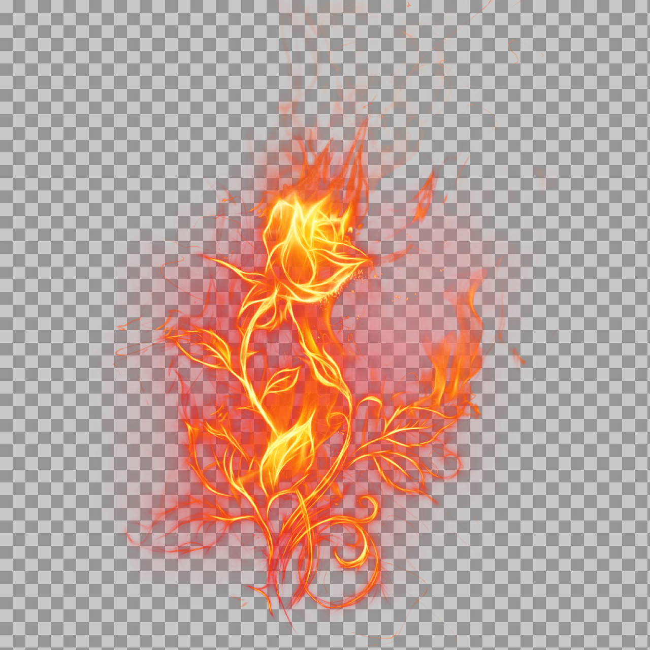 Flaming Rose Digital Art - Fire Flower PNG Illustration...