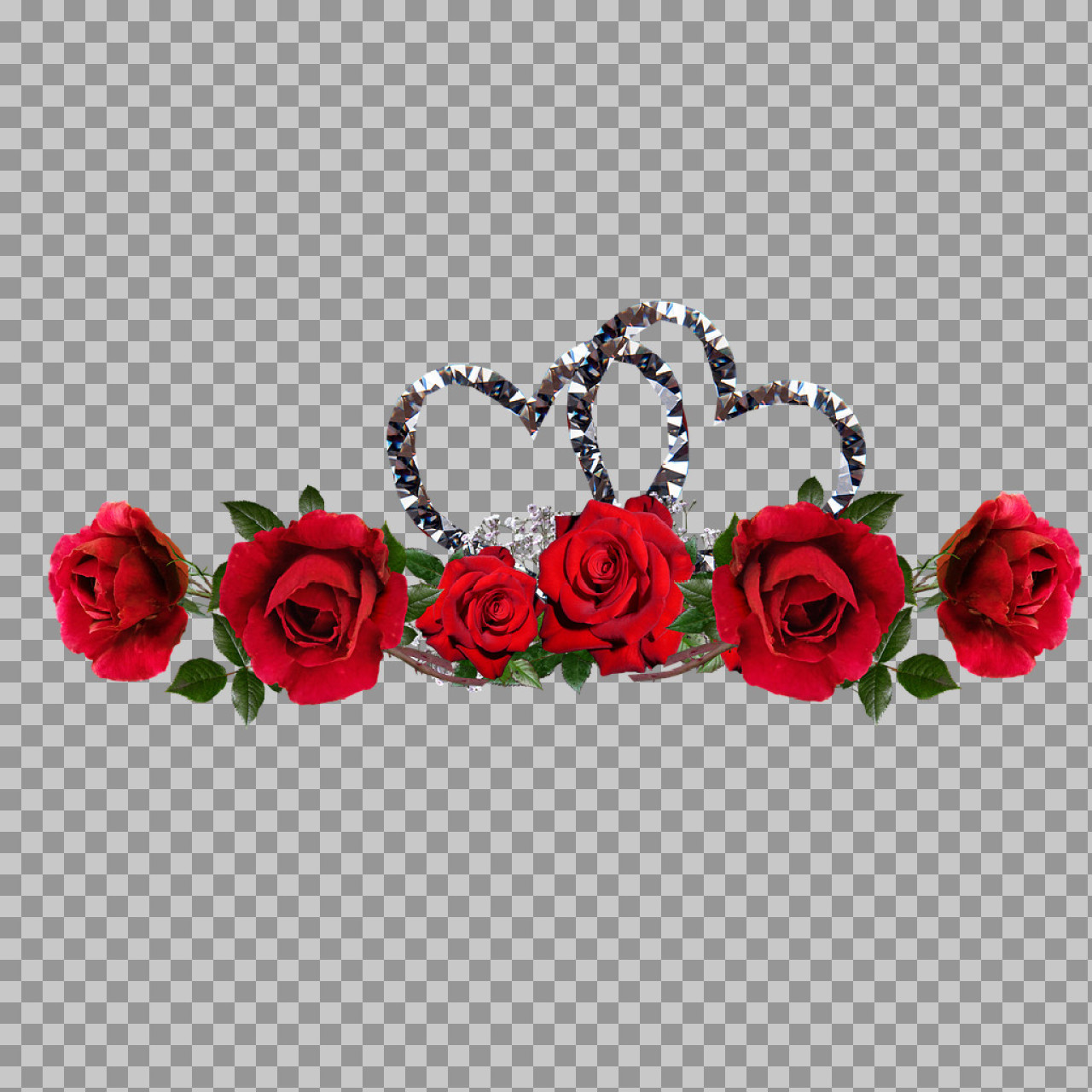 Red Roses & Diamond Hearts Border PNG | Romantic Transparent Clipart...