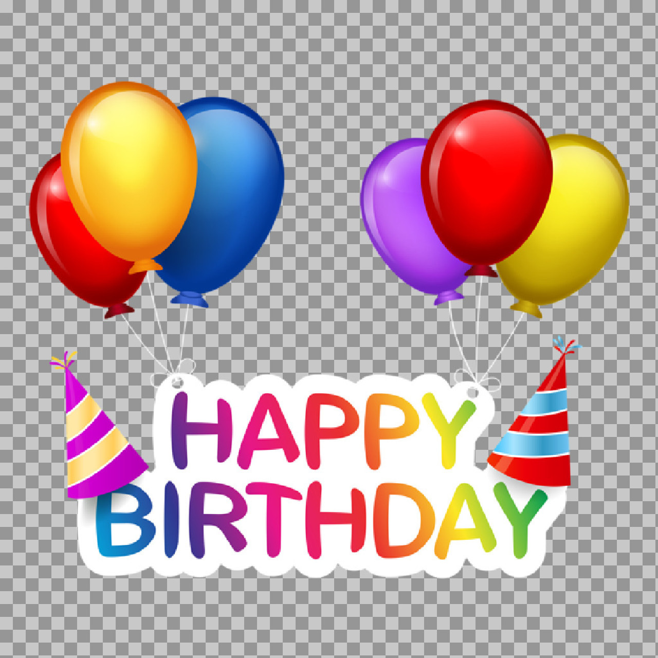 Happy Birthday Balloons and Party Hats PNG | Free Birthday Clipart...