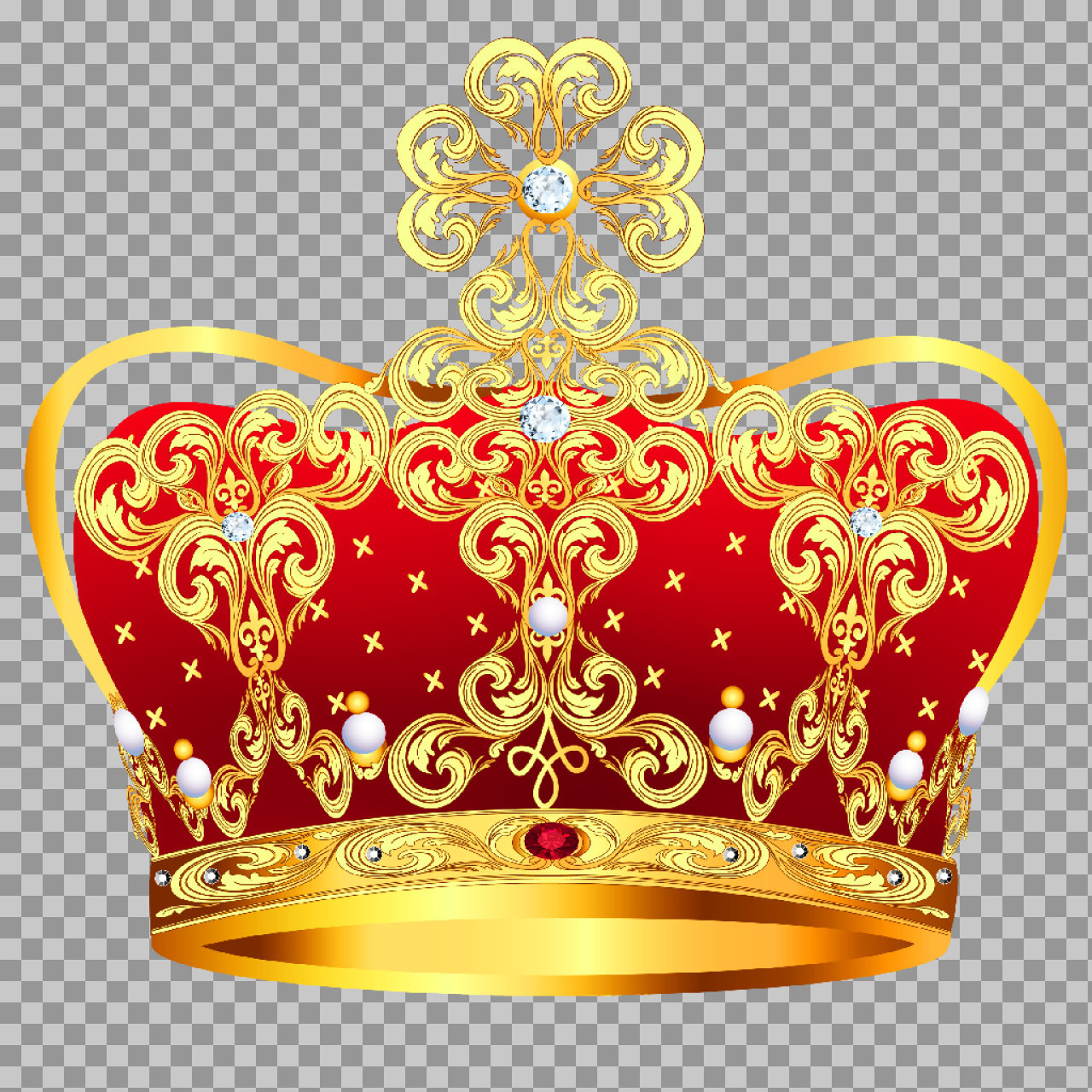 Ornate Royal Crown PNG | Gold & Red Luxury Clipart...
