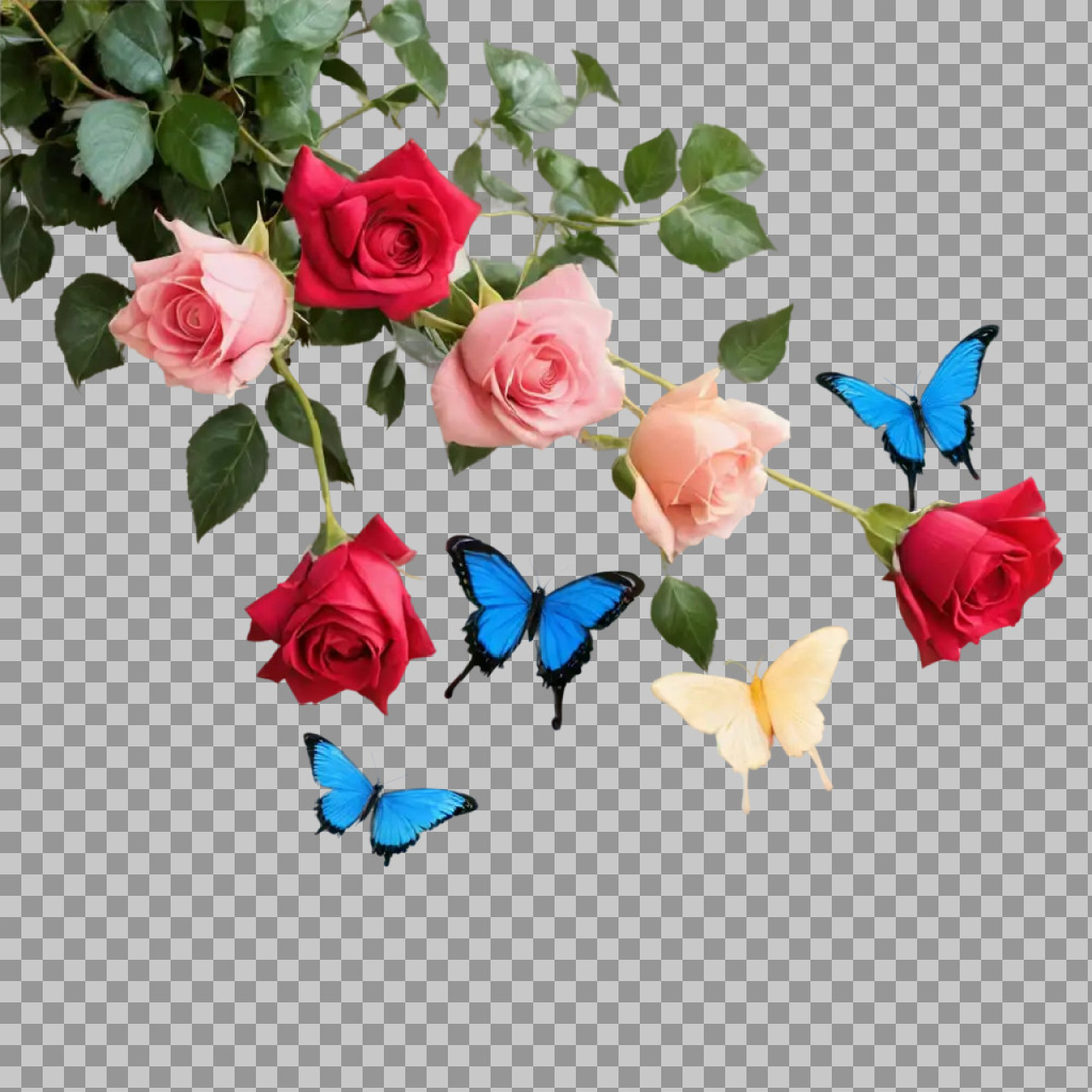 Red and Pink Roses with Butterflies PNG – Floral Transparent Background...