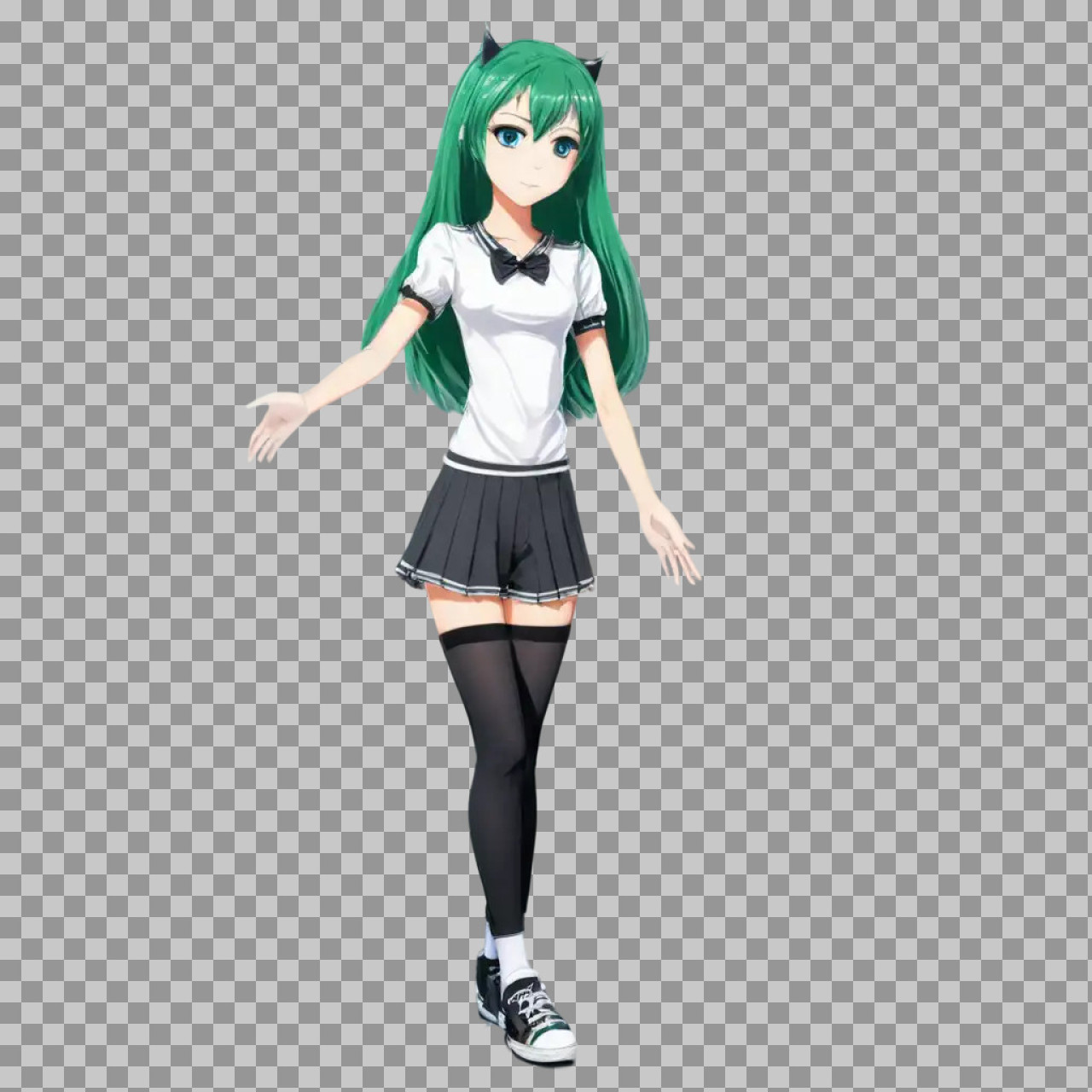 Anime School Girl PNG | Green Hair Manga Character...