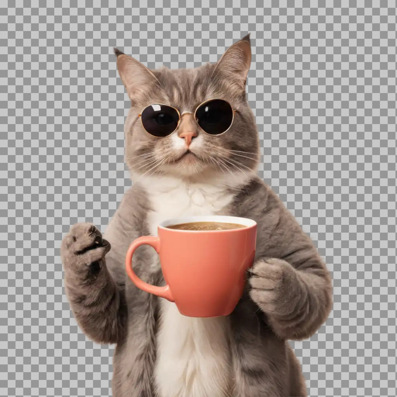 Funny Cat in Sunglasses with Coffee PNG...