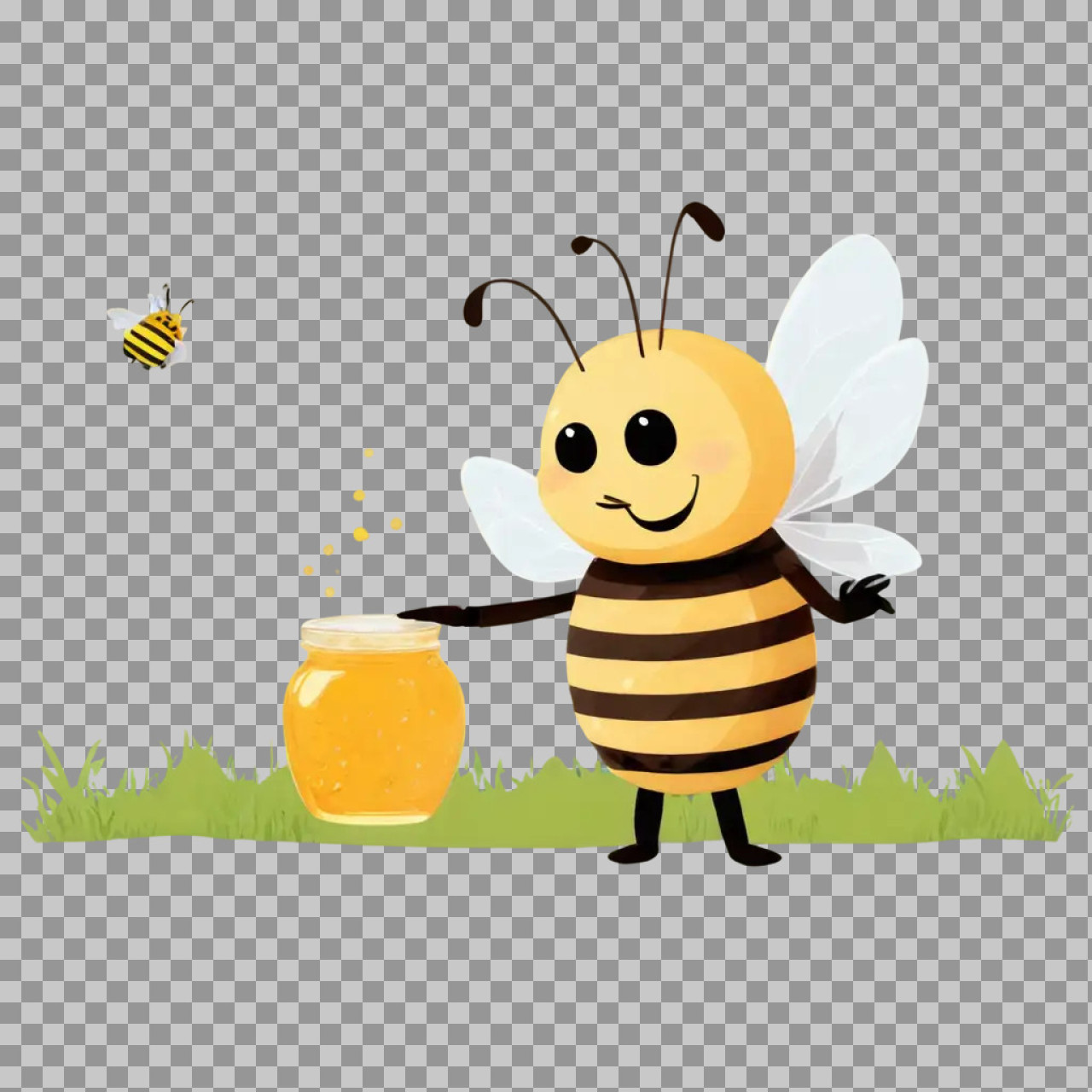 Cute Cartoon Bee with Honey Jar PNG Image...