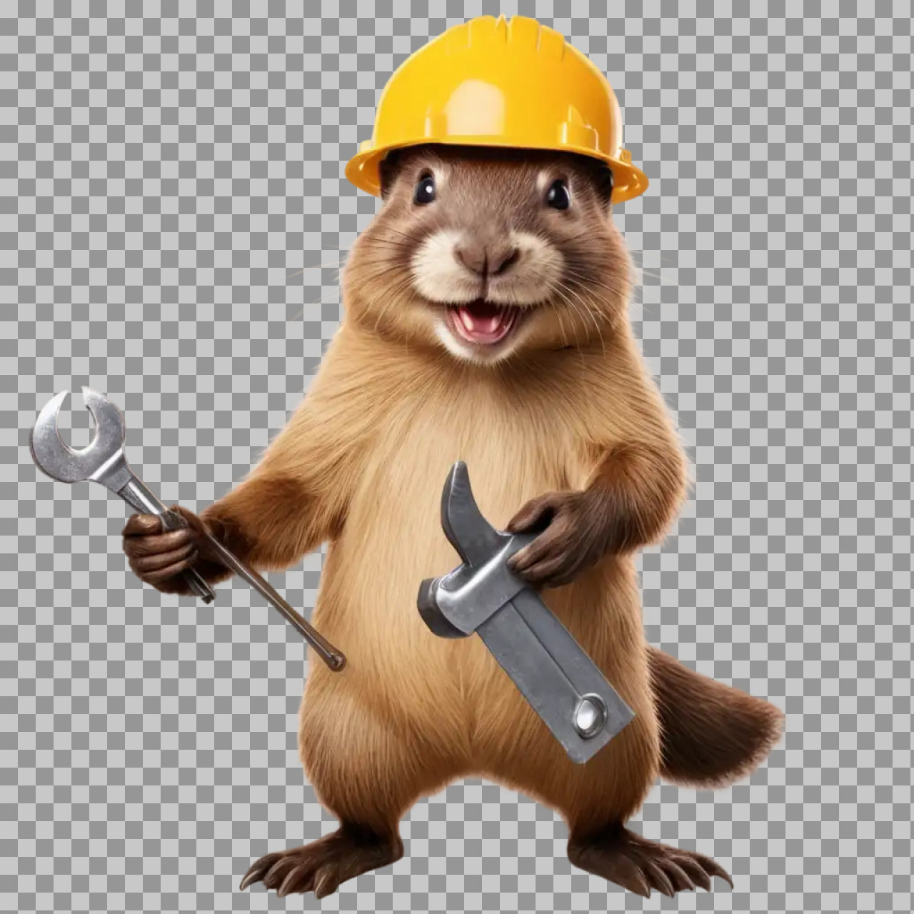 Cute Beaver Builder with Tools PNG Image