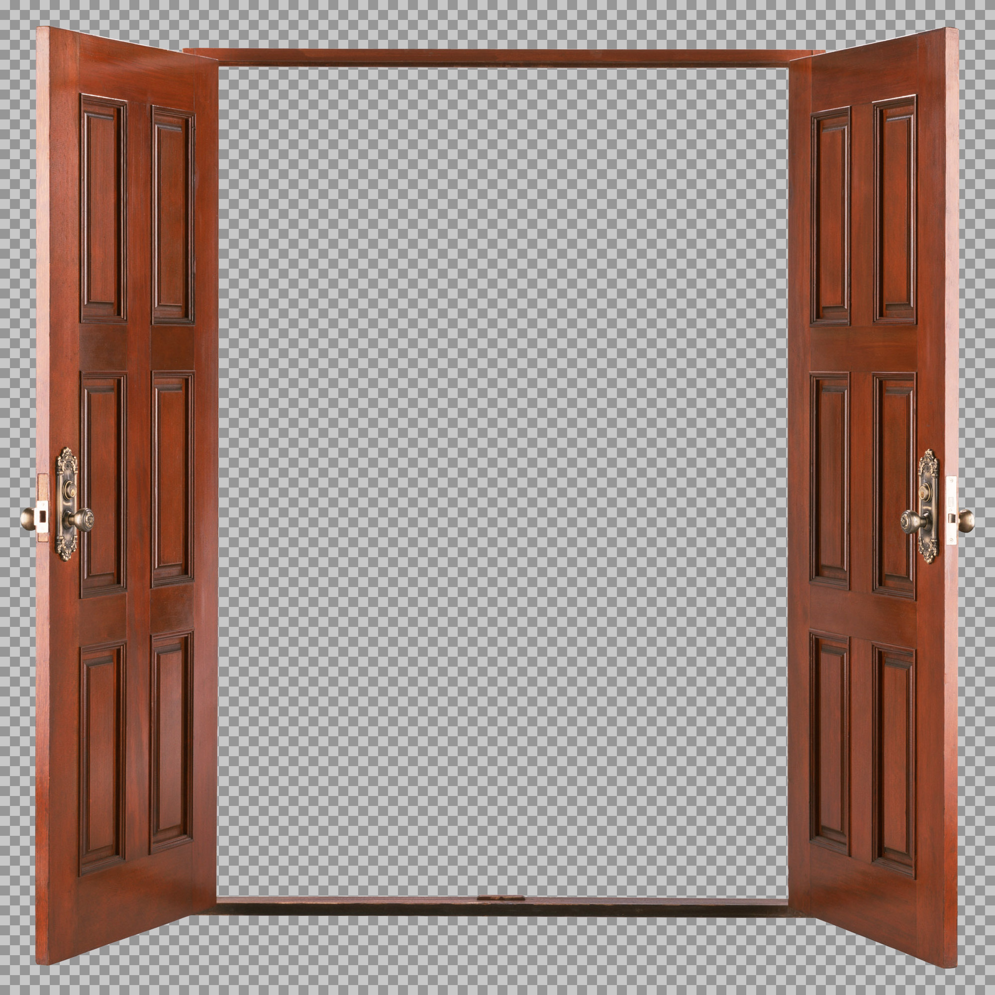 Open Double Wooden Doors PNG | Transparent Doorway Image