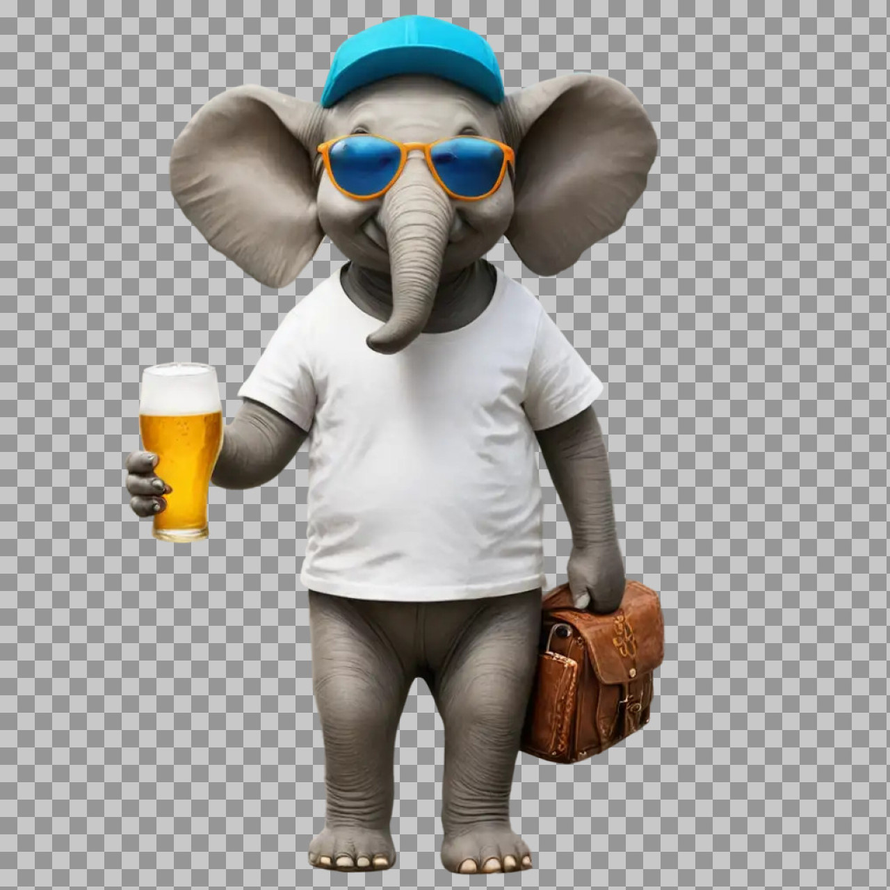 Funny Elephant with Beer PNG | Cool Anthropomorphic Animal Illustration