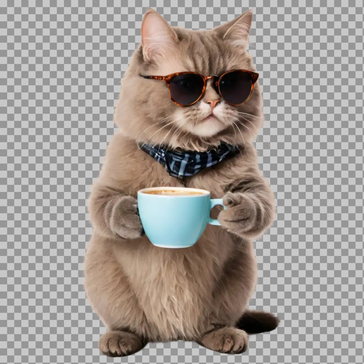 Cool Coffee Cat PNG | Funny Cat with Sunglasses & Bowtie