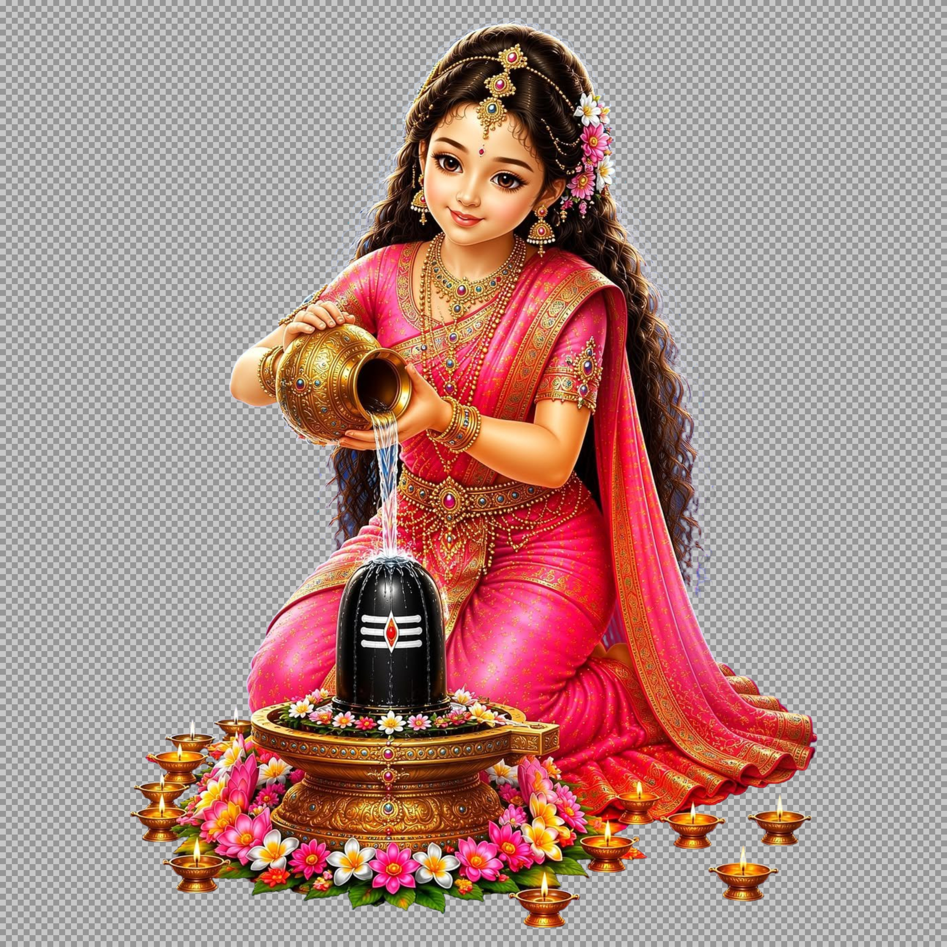 Bal Parvati Shivling Puja PNG | Hindu Devotional Image...