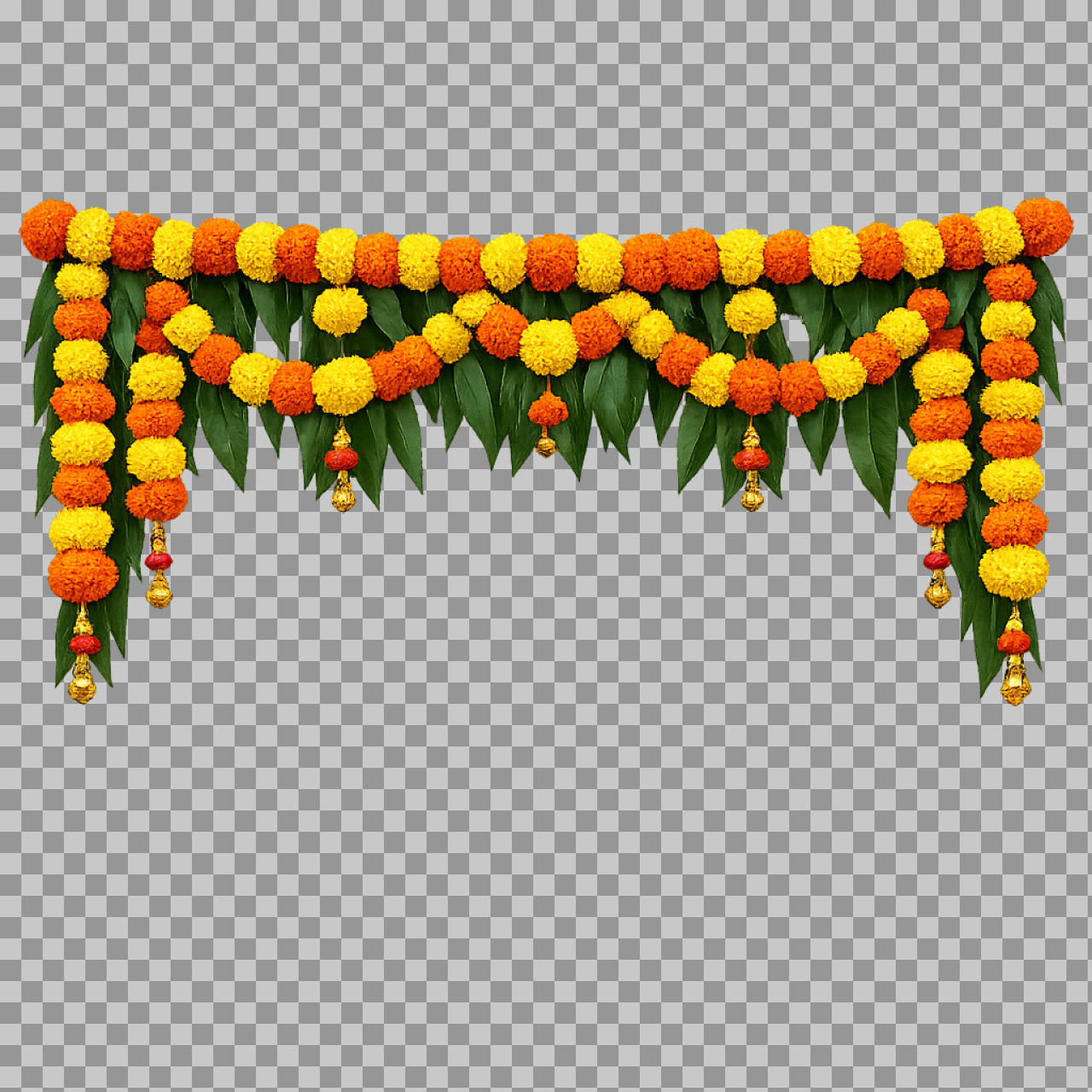 Marigold Mango Leaf Toran PNG | Indian Festival Decor...