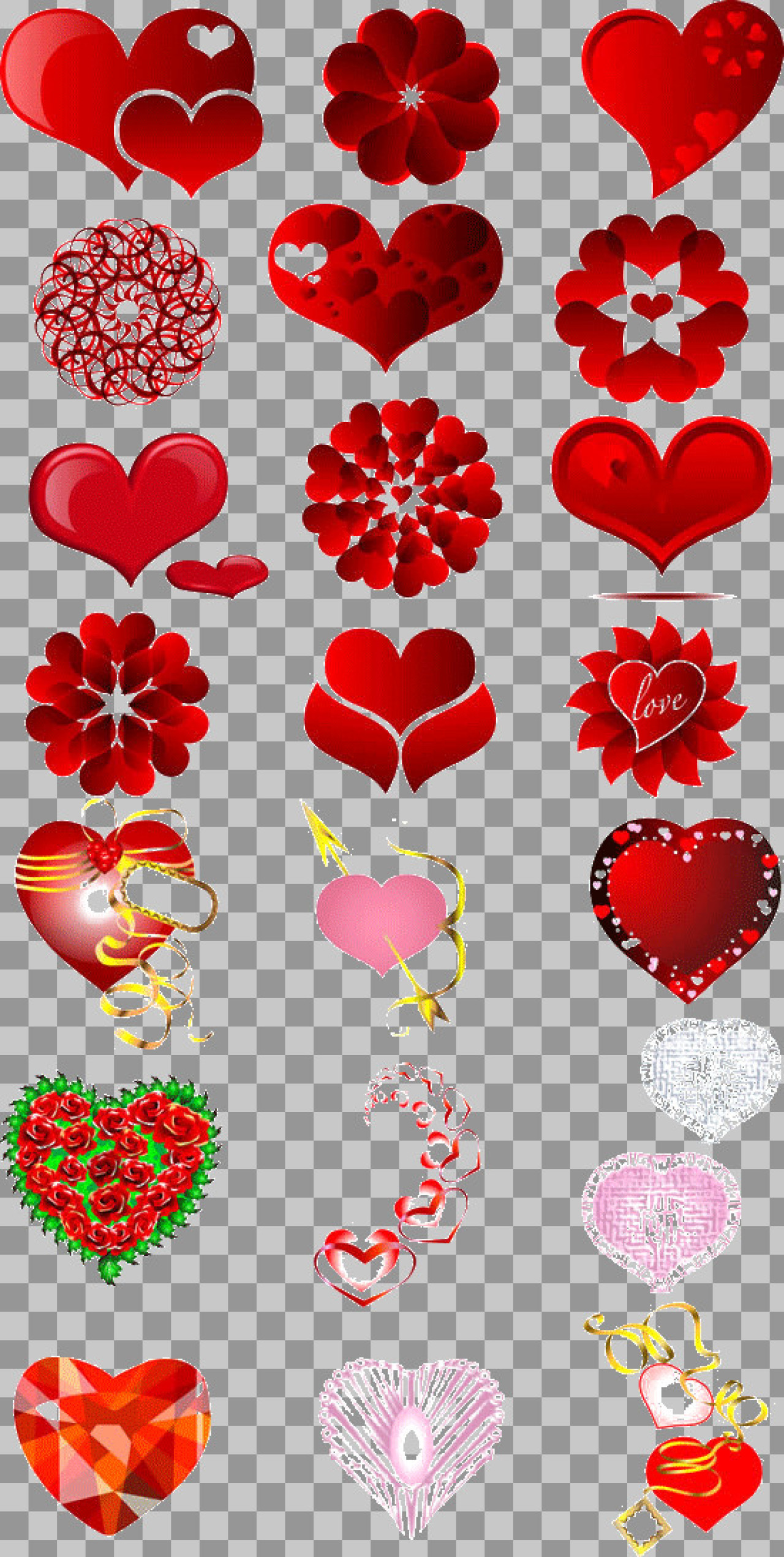 Red Heart Designs Collection PNG | 18 Love Hearts Set with Transparent Background