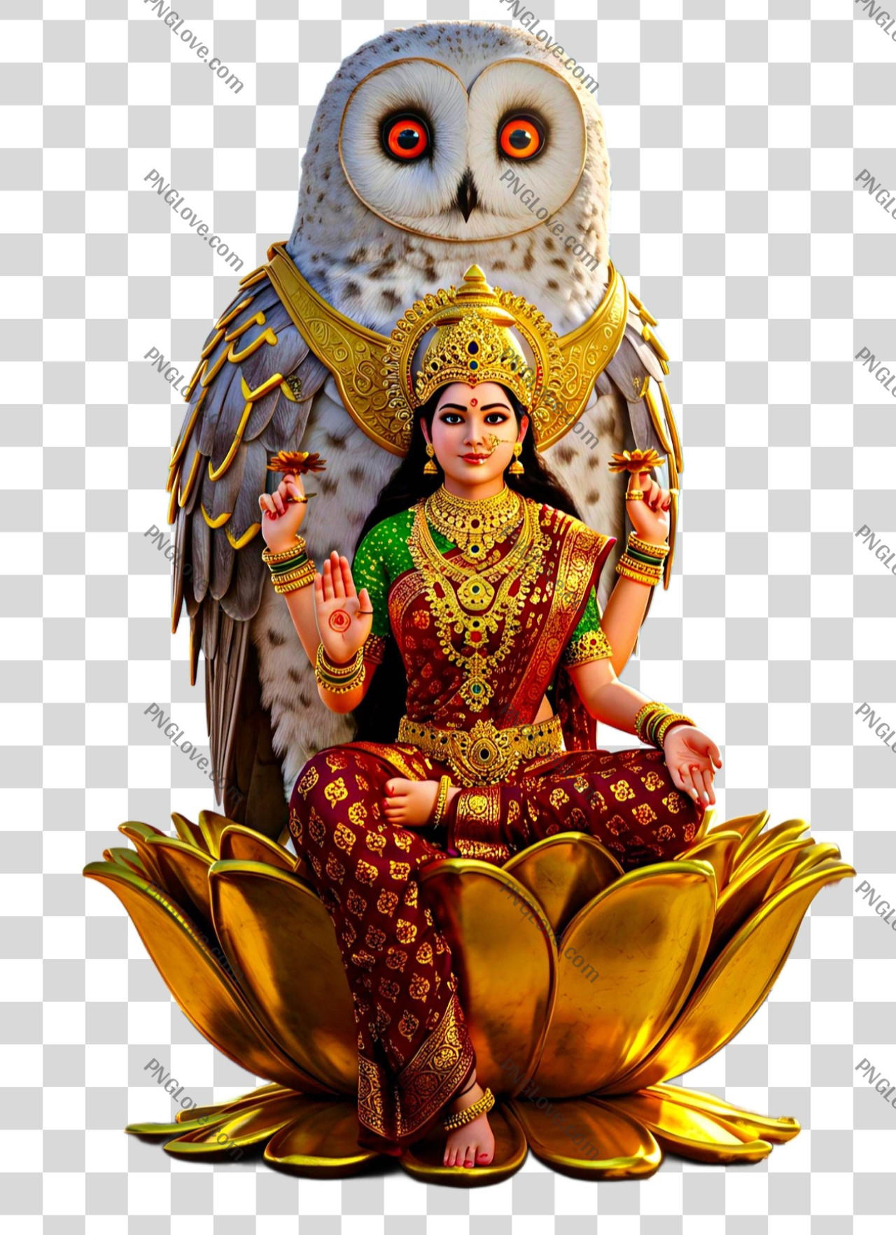 Goddess Lakshmi with owl PNG transparent image download