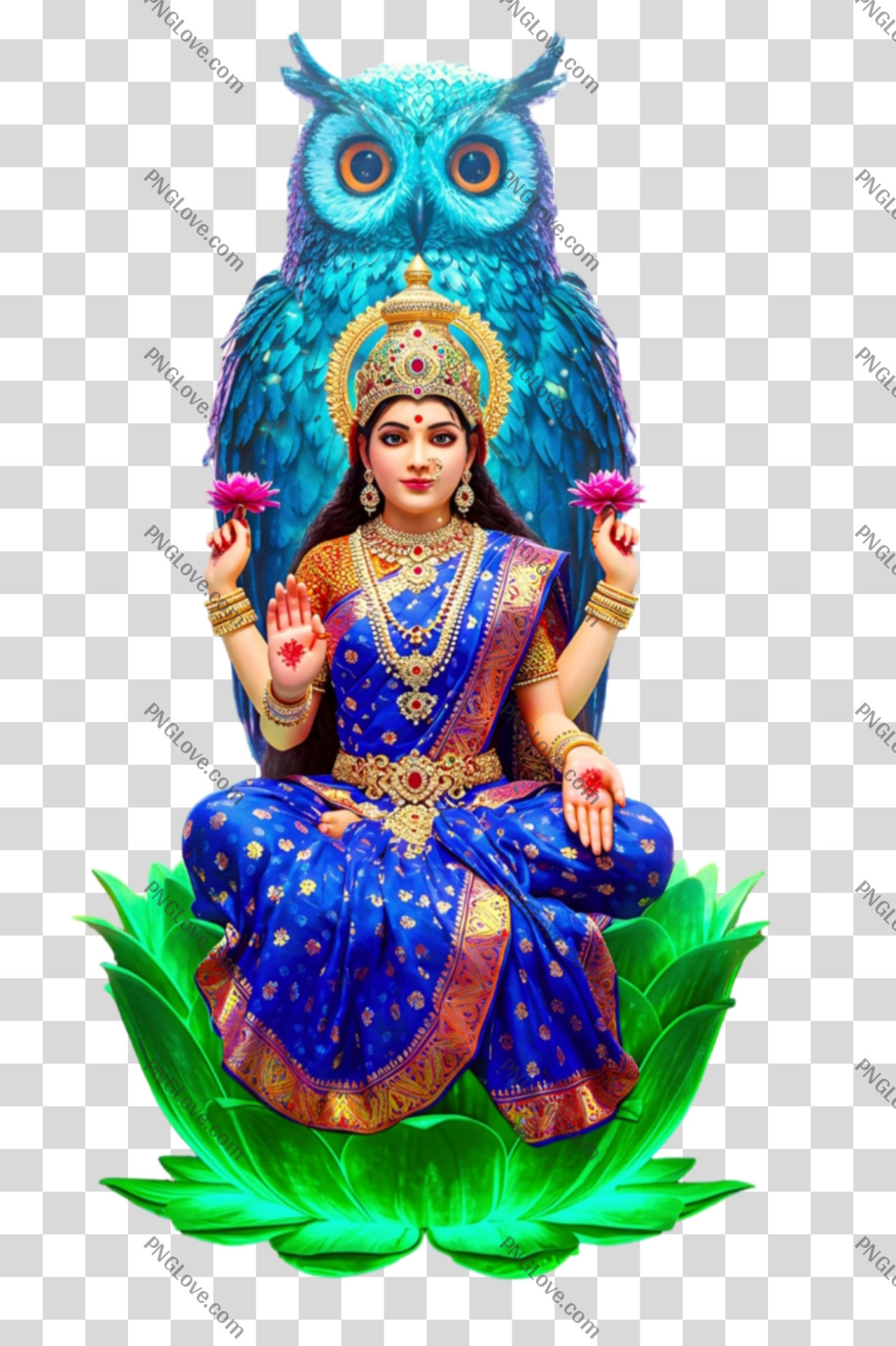 Goddess Lakshmi with an owl PNG transparent image download free