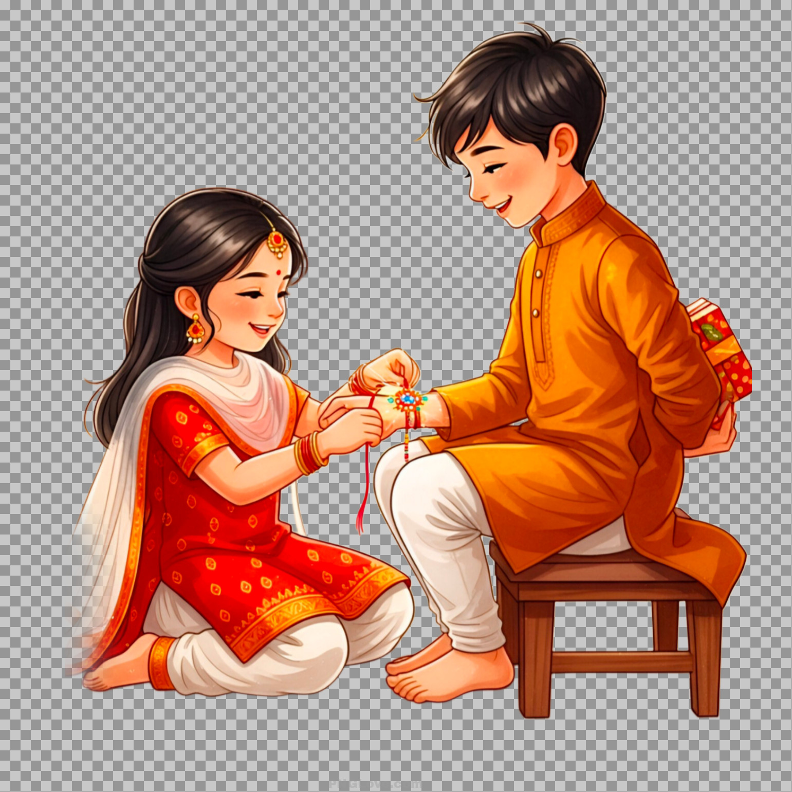 Raksha Bandhan Brother Sister Illustration PNG | Traditional Rakhi