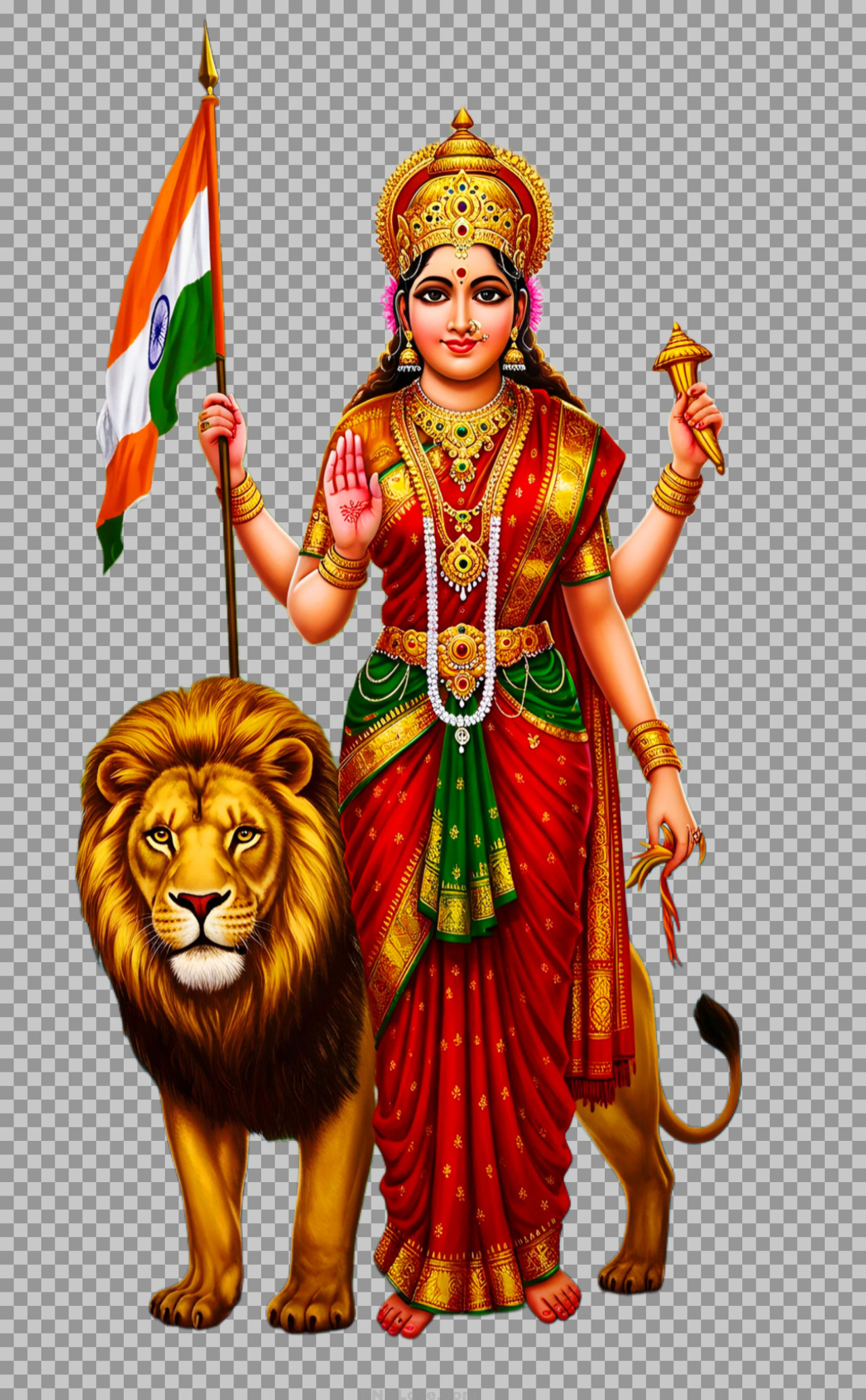 Bharat Mata with Indian Flag and Lion – Transparent PNG HD image download...