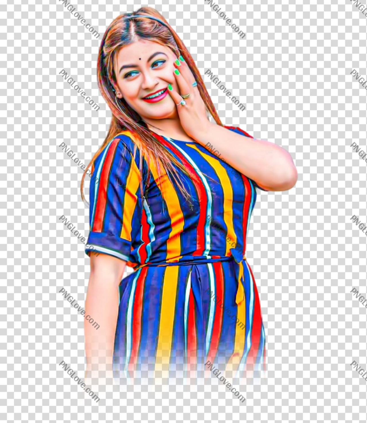 Happy Young Woman with Shy Pose PNG Image...