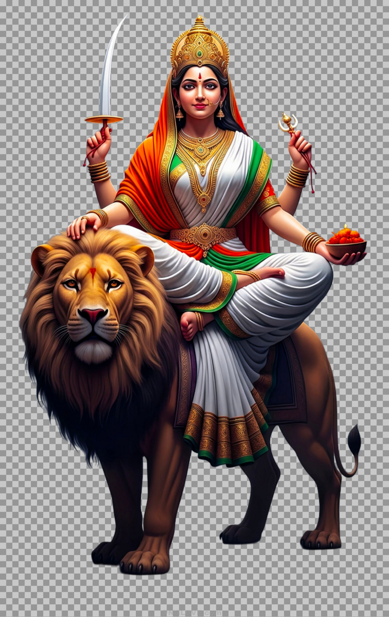 Bharat Mata PNG Image with Indian Flag and Lion – High Quality Transparent Background...