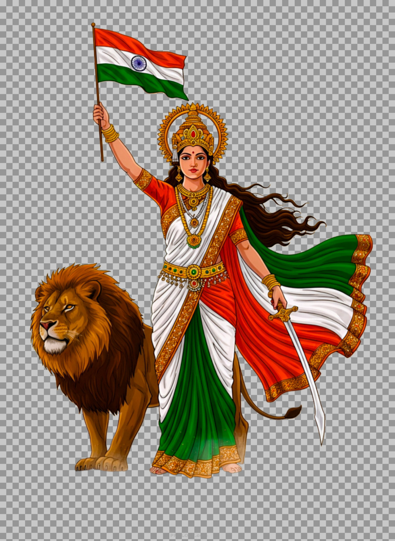 Bharat Mata with Indian Flag PNG HD images...
