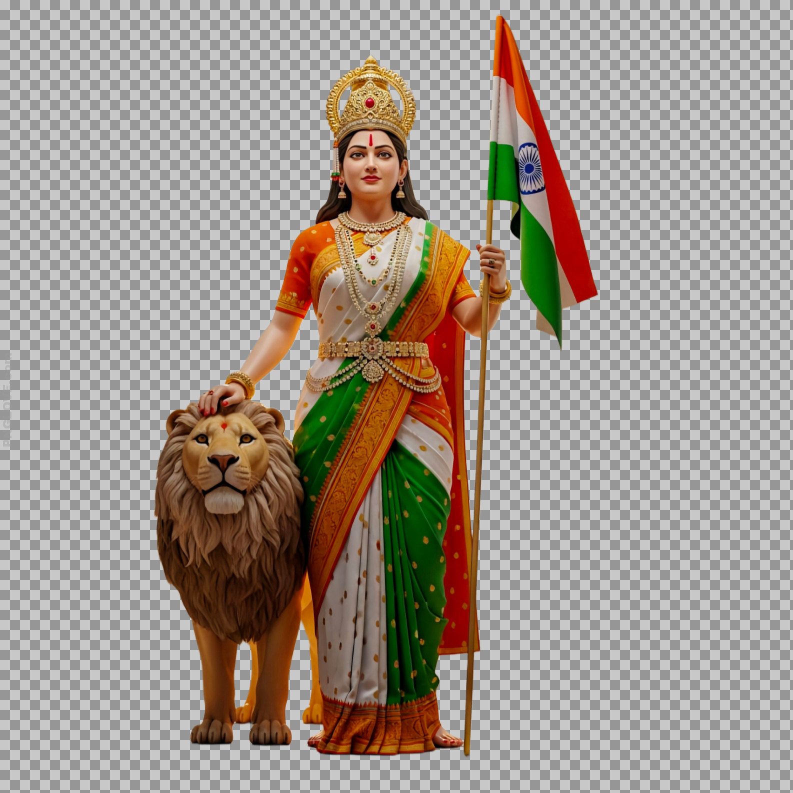 Bharat Mata PNG Image | Mother India with National Flag and Lion...