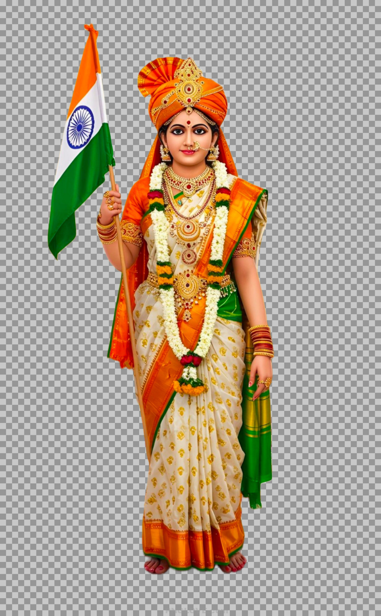 Bharat Mata PNG Image | Mother India with Indian Flag in Traditional Saree...