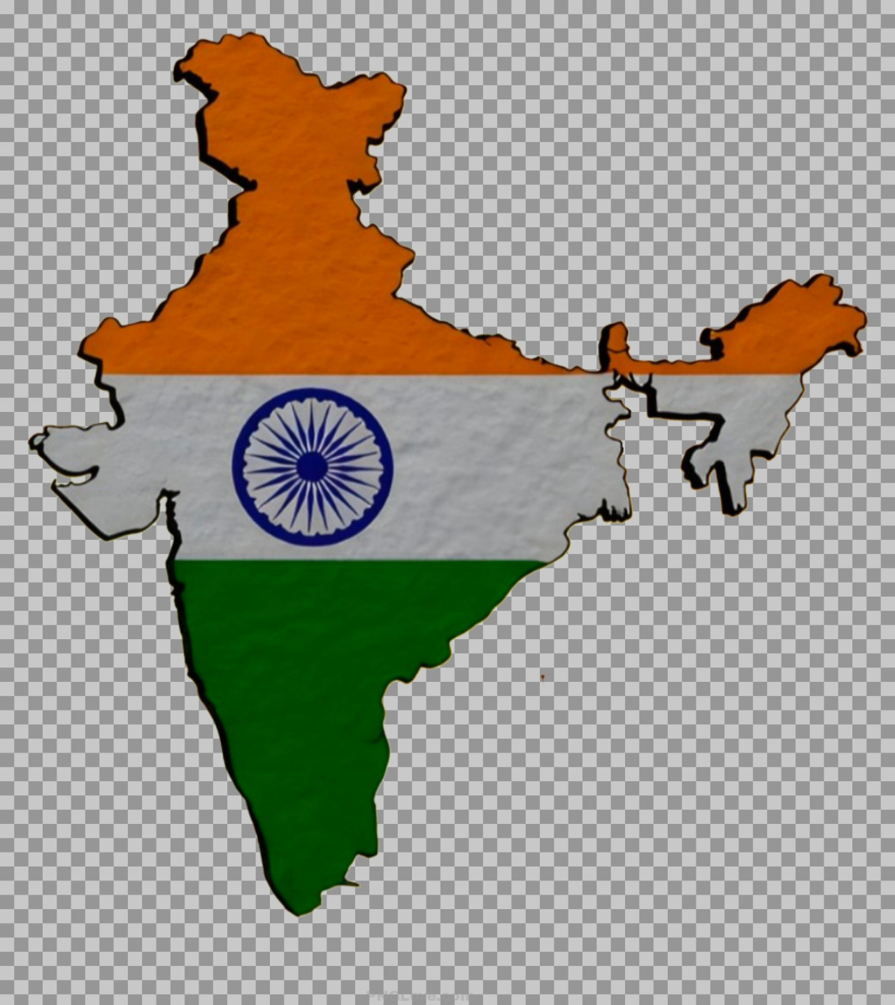 India Map PNG | Indian Flag Tricolor Map of India with Ashoka Chakra...