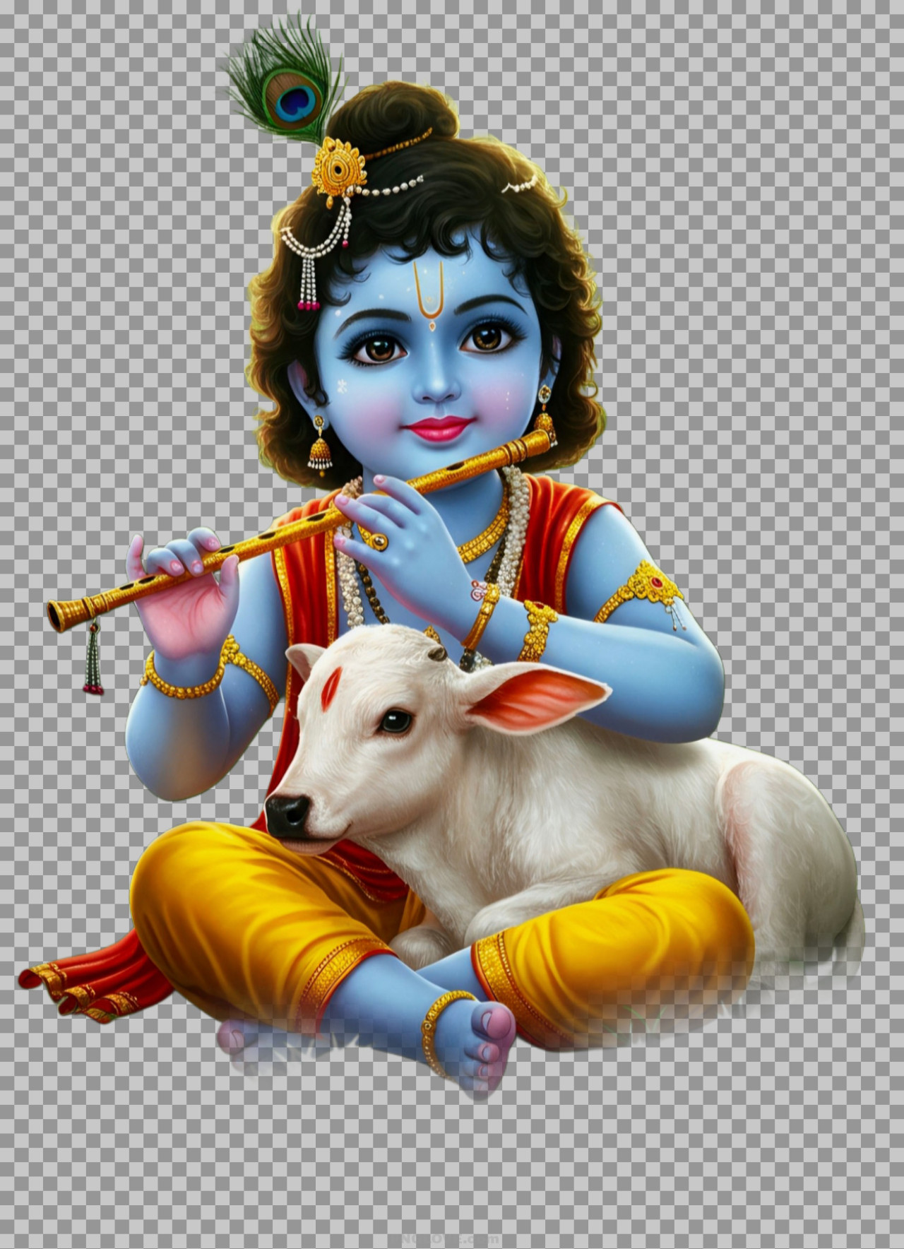 Baby Krishna PNG – Playing Flute with Calf