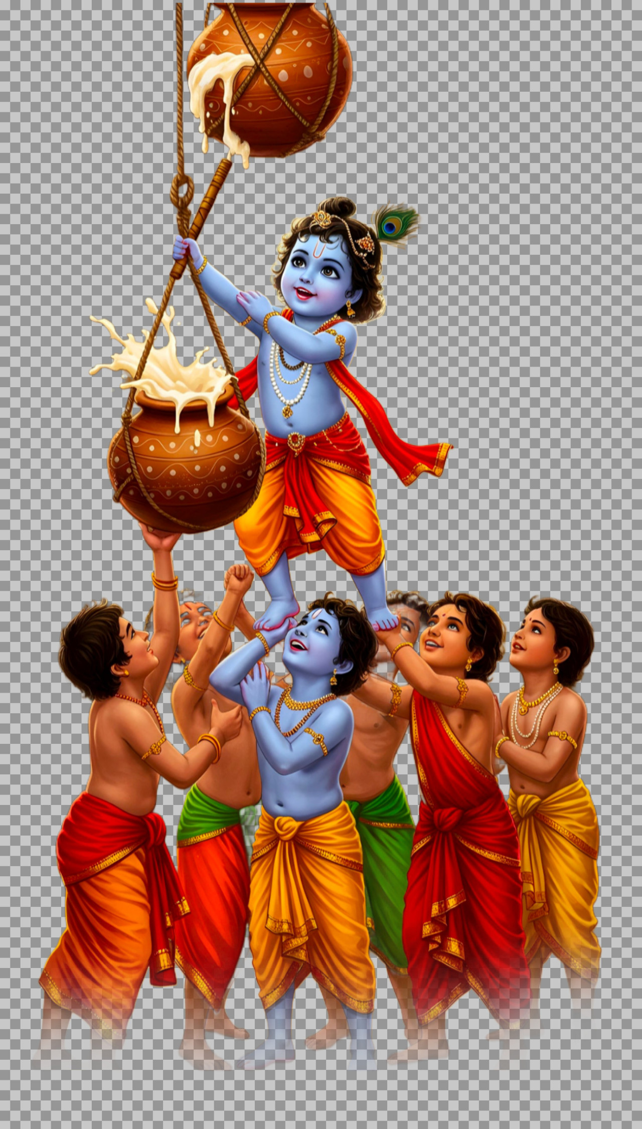 Lord Krishna Dahi Handi Celebration PNG Image