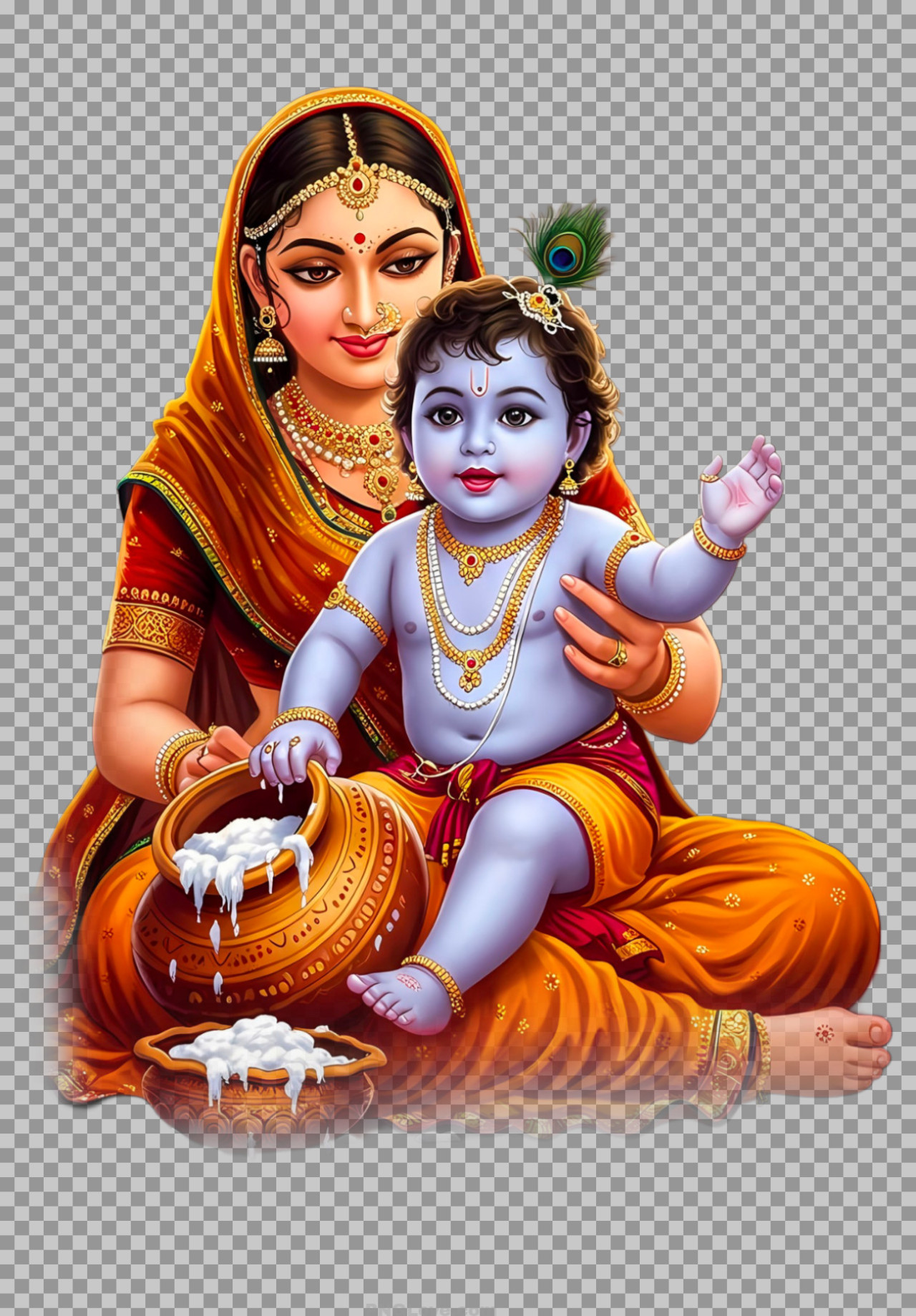 Mother Yashoda with Baby Krishna PNG Image