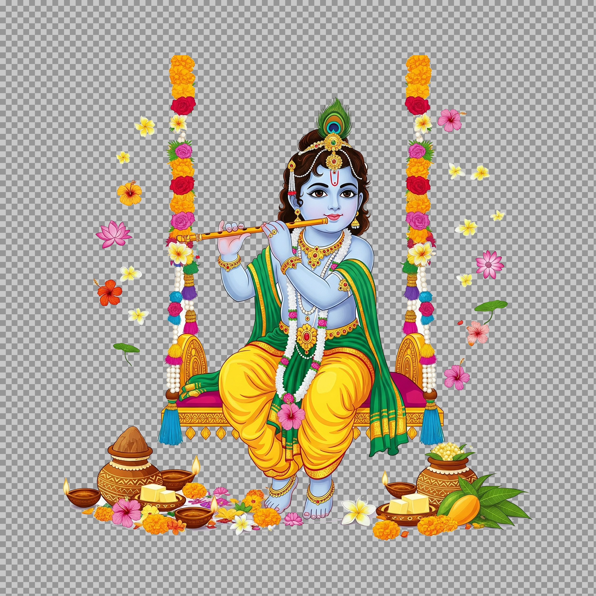 Bal Krishna Janmashtami PNG on Swing (Jhula) | Free HD Download