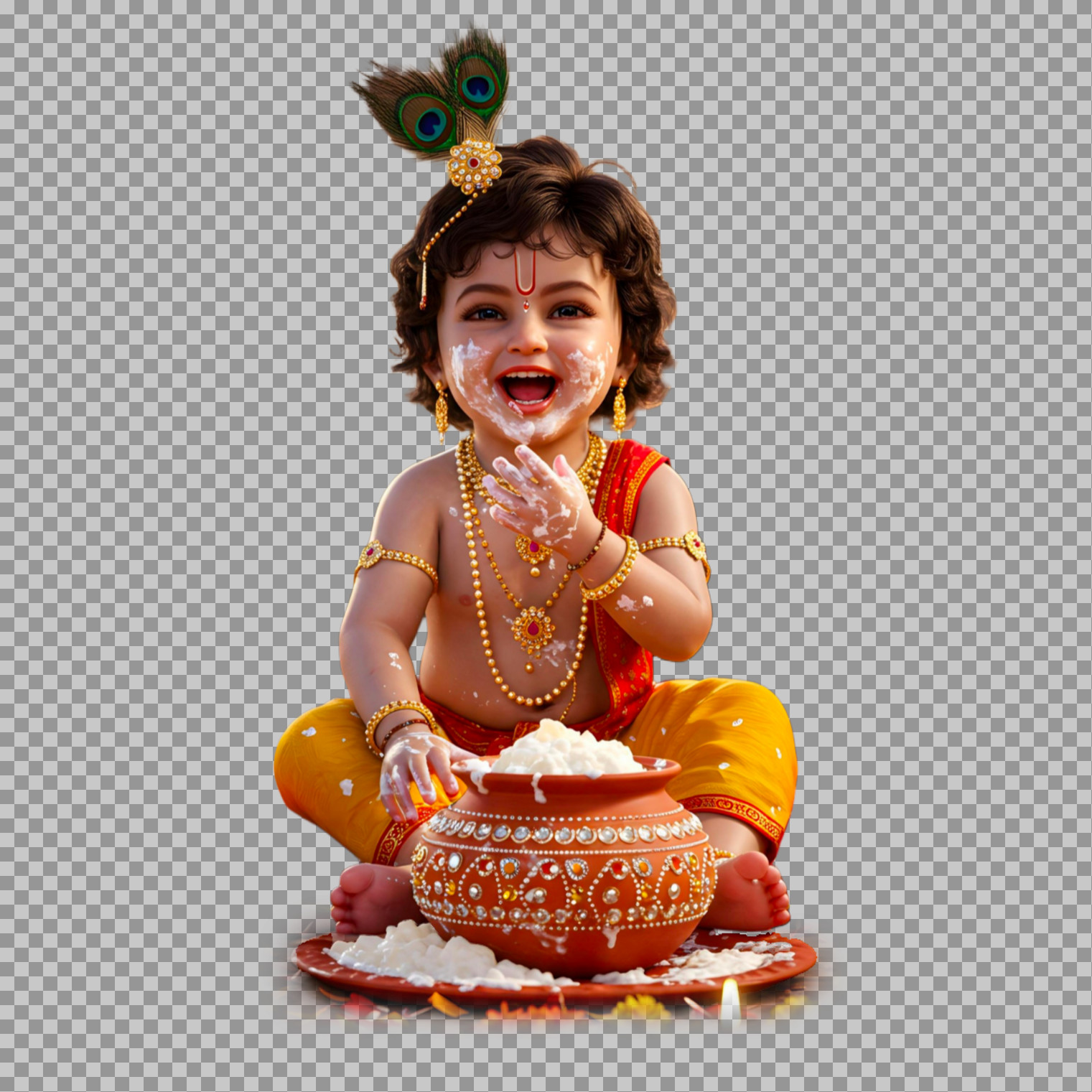 Little Lord Krishna (Makhan Chor) - High-Quality Transparent PNG