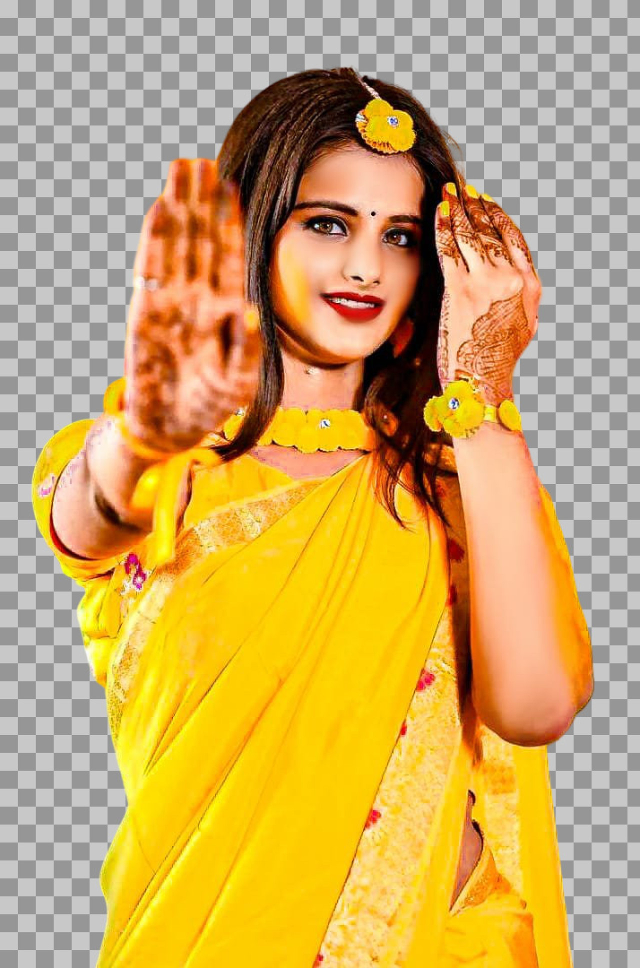 Indian Bride in Yellow Saree PNG | Haldi Ceremony Photo png