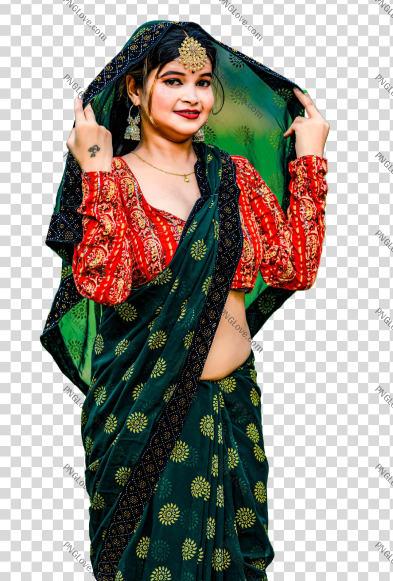 Beautiful Indian Woman in Saree PNG | Isolated Model