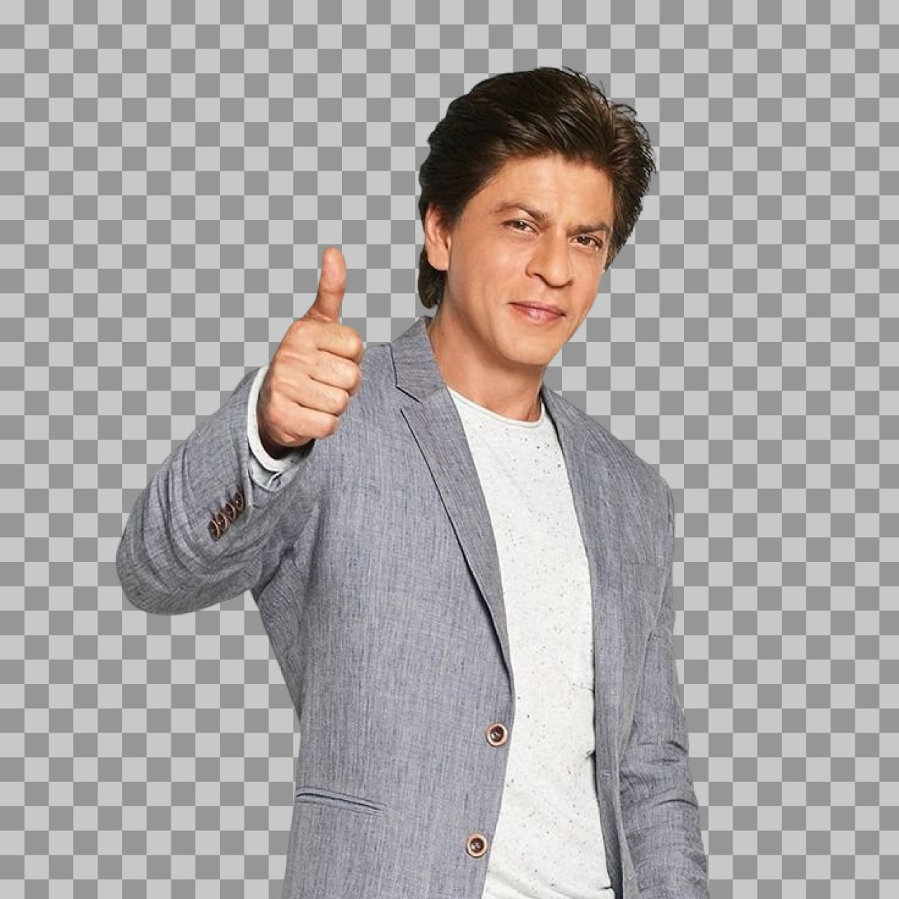 Shah Rukh Khan Thumbs Up PNG | Bollywood Star in Grey Blazer...