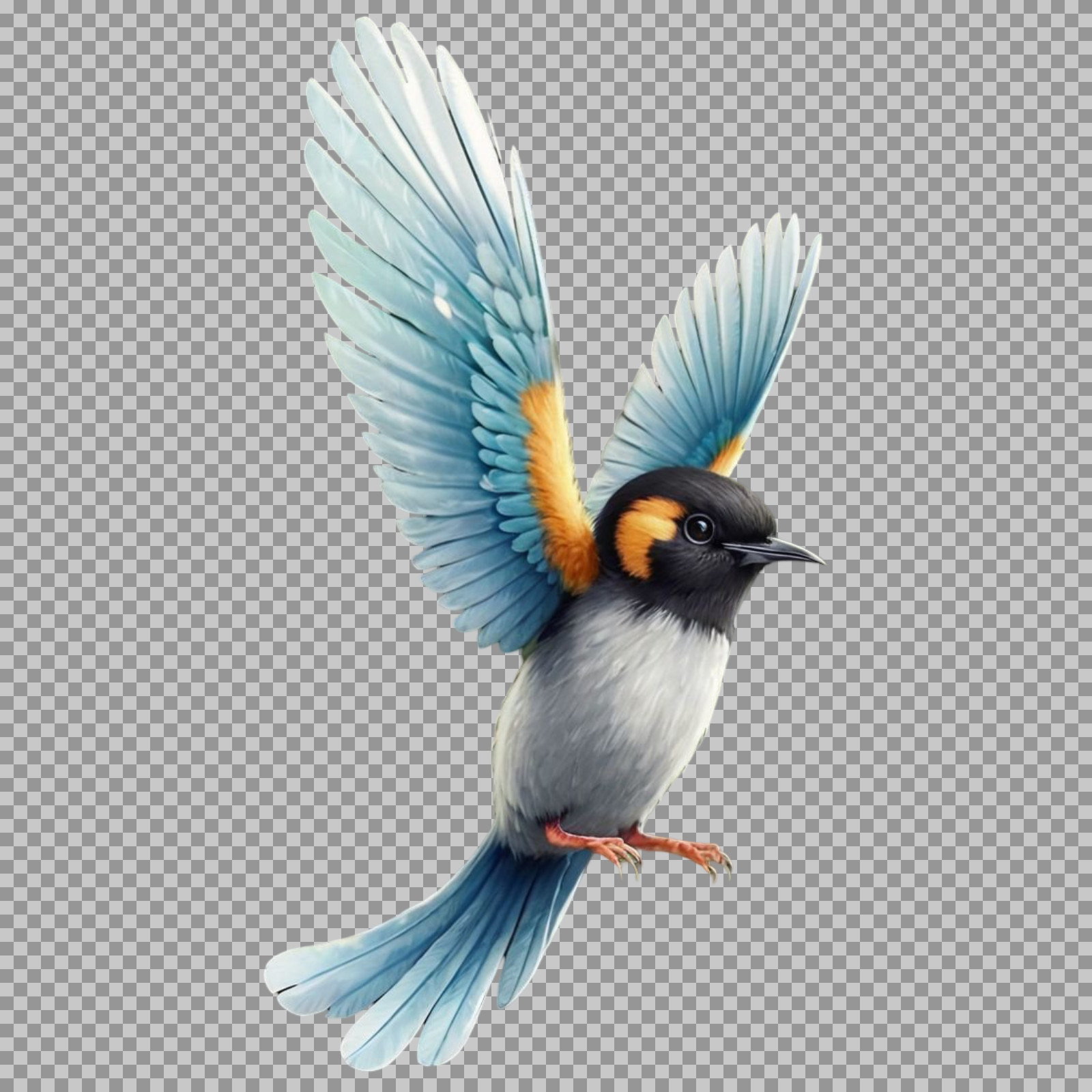 Illustrated Flying Bird with Blue Wings PNG Image...