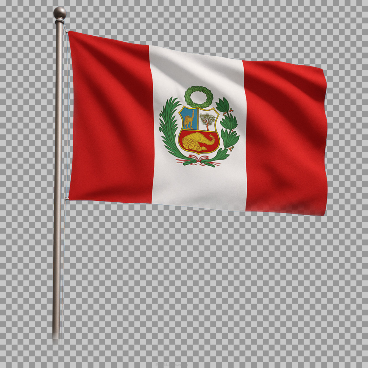 Waving Peru Flag with Coat of Arms PNG | Transparent Background