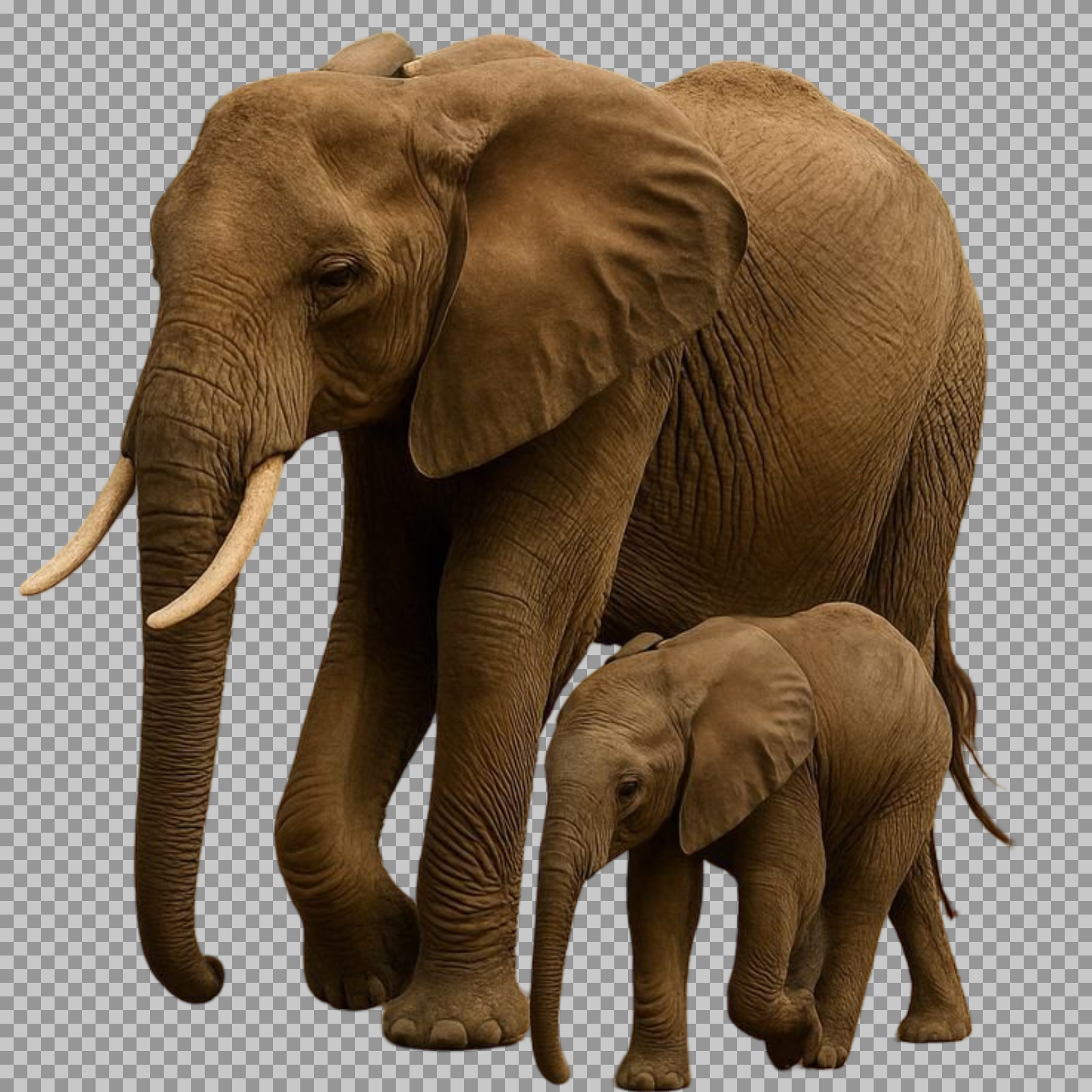 Elephant and Baby PNG | Mother & Calf with Transparent Background