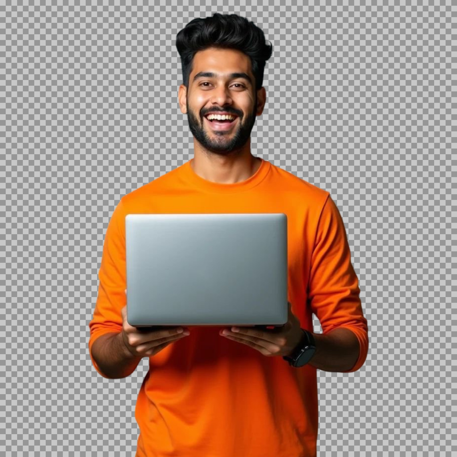 Indian Man with Laptop PNG | Transparent Background