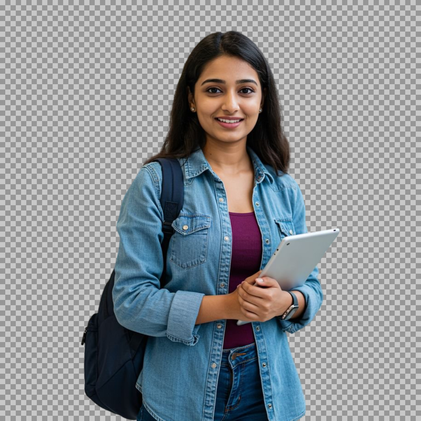 Smiling Indian Female Student with Tablet png images