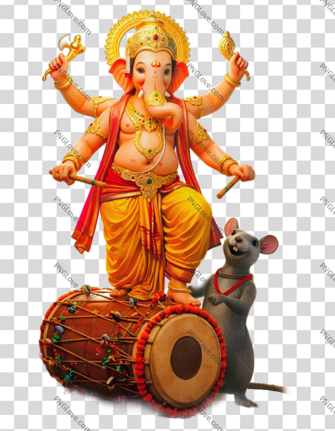 Ganesha Playing Dhol PNG | Free Festive Transparent Image