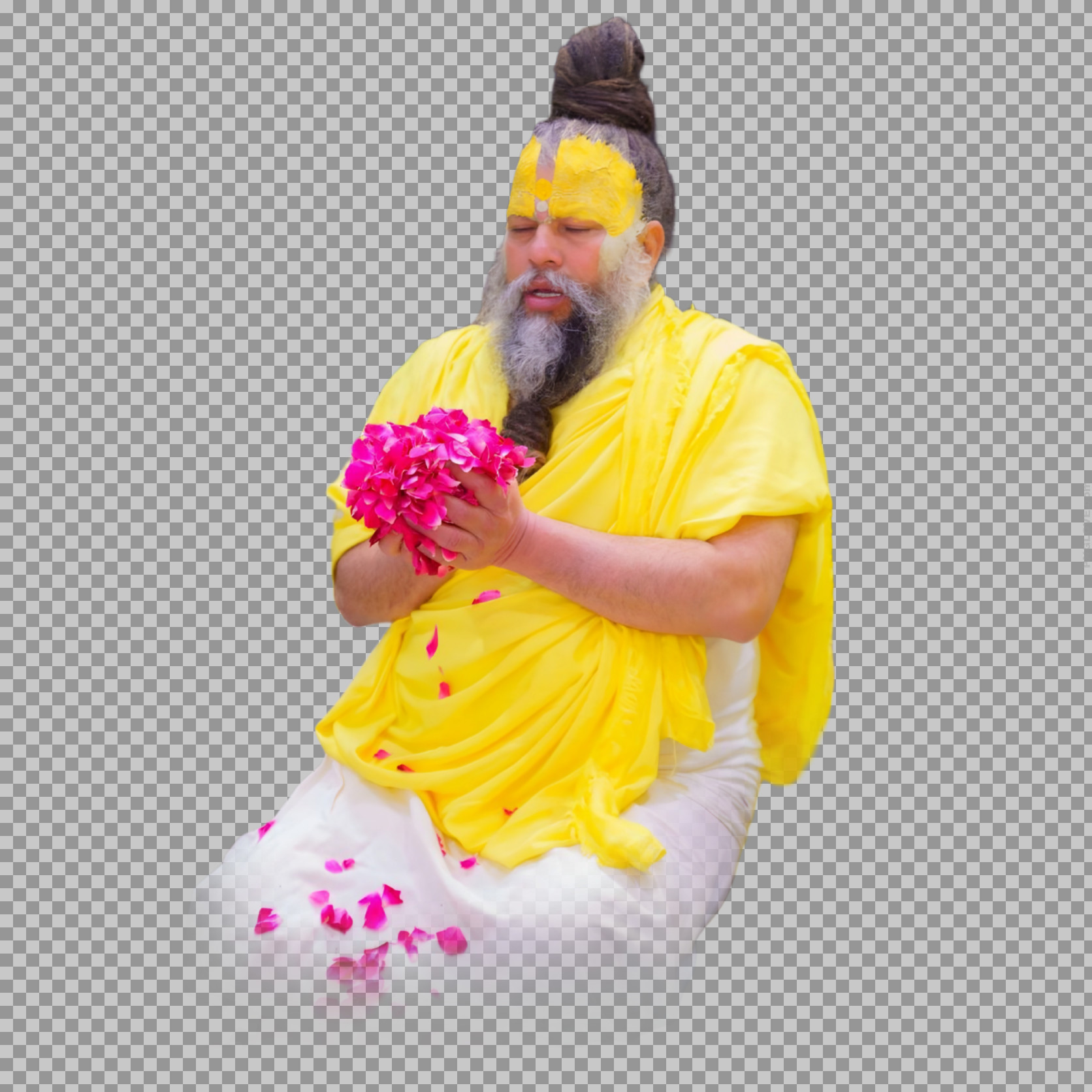 Premanand Ji Maharaj with Flowers PNG | Transparent Photo